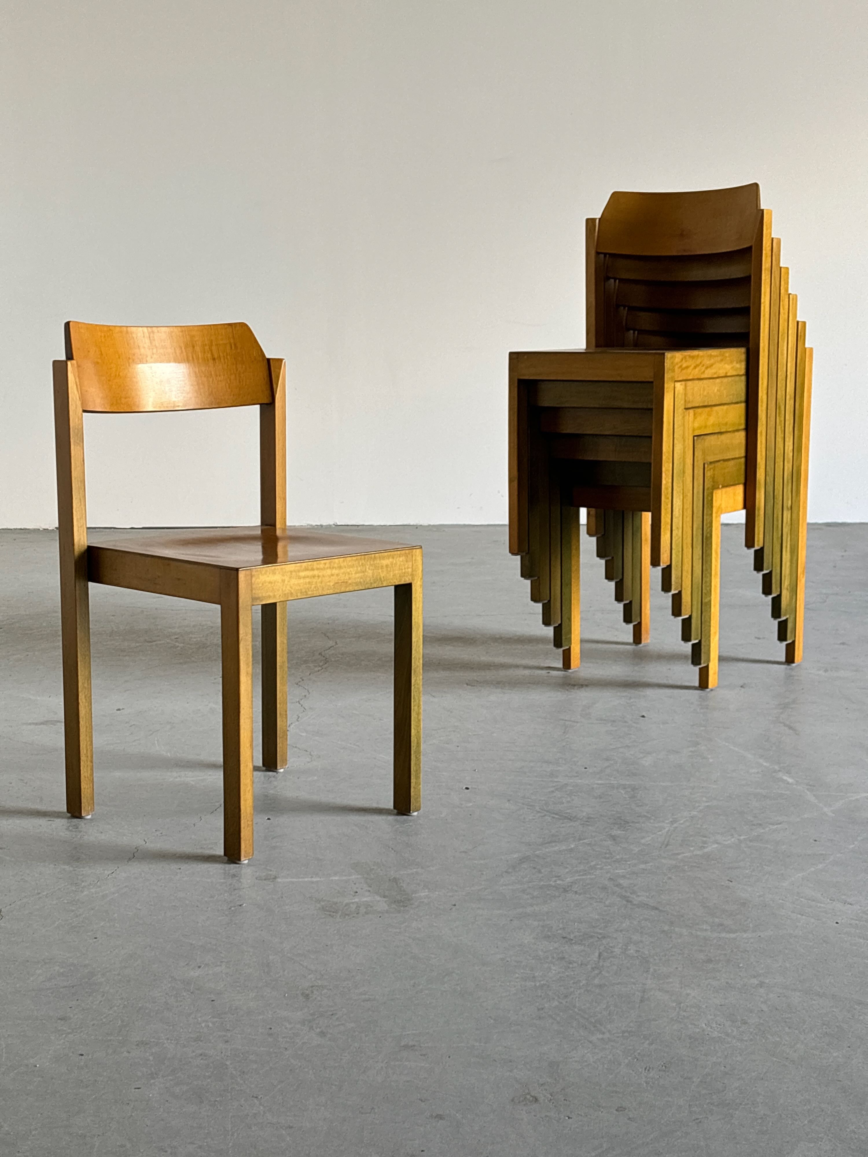 Stackable Constructivist Patinated Wooden Dining Chairs