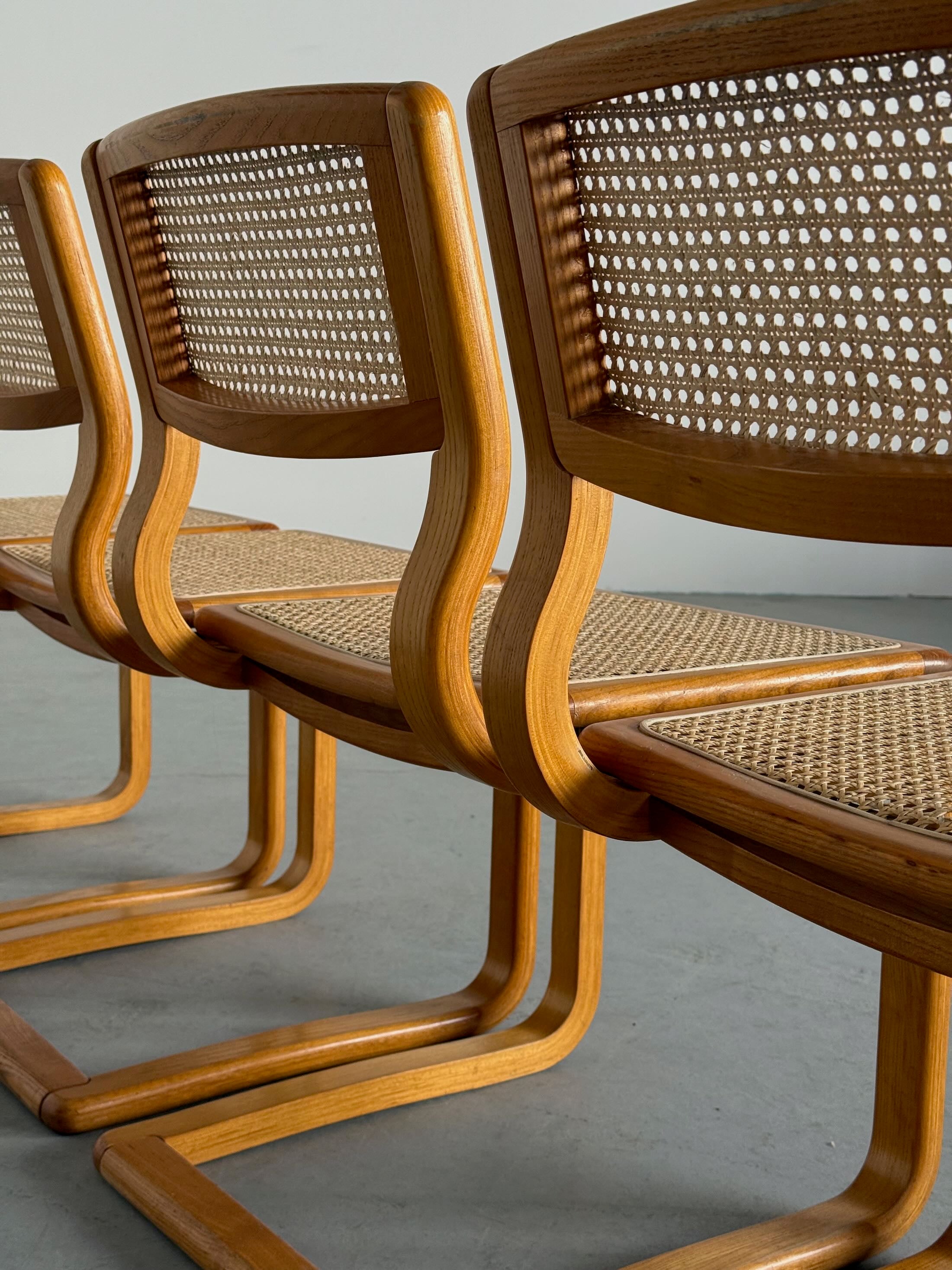 Bentwood Caned Cantilever Dining Chairs by Lübke