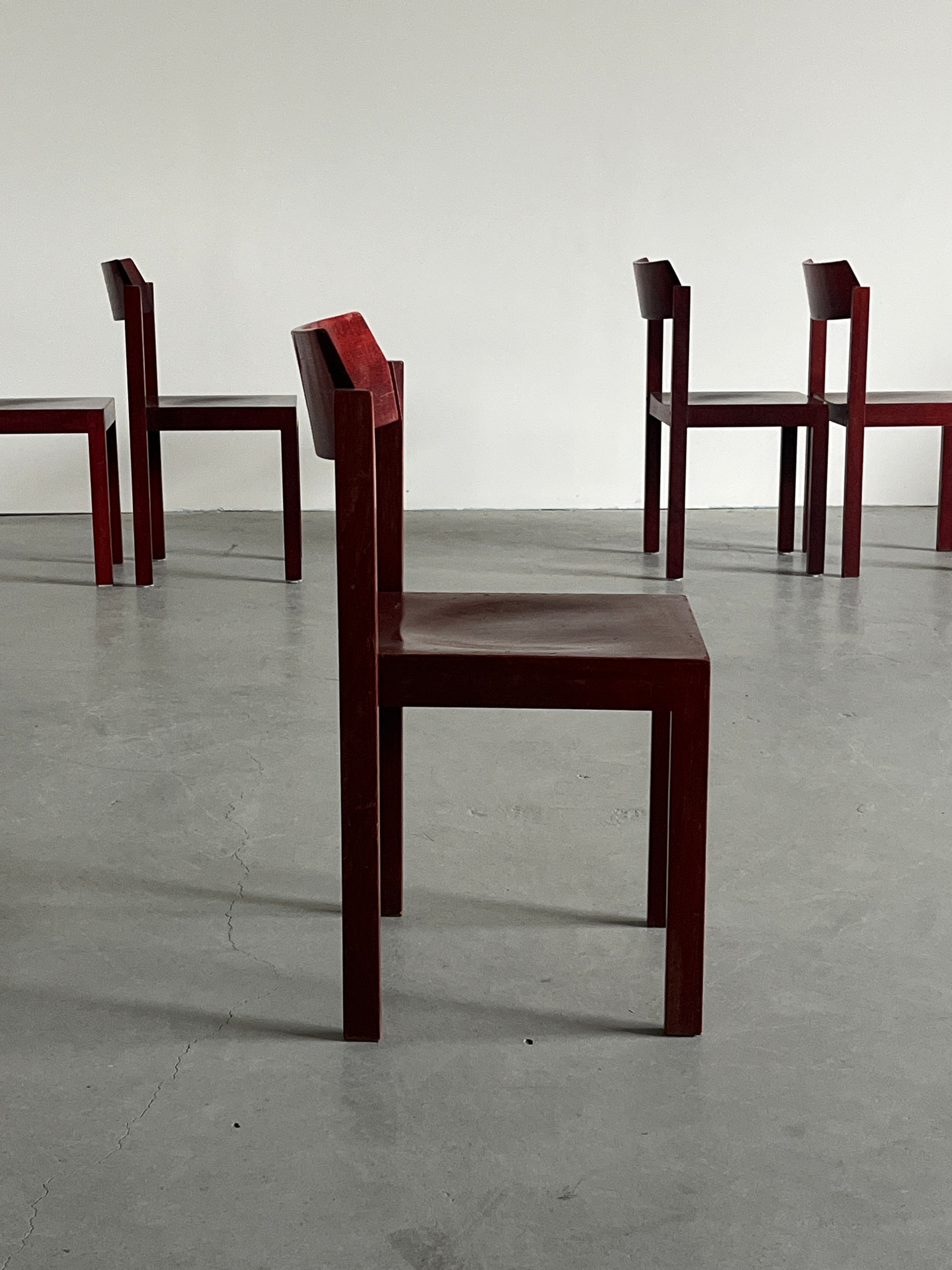 Constructivist Maroon Wooden Dining Chairs