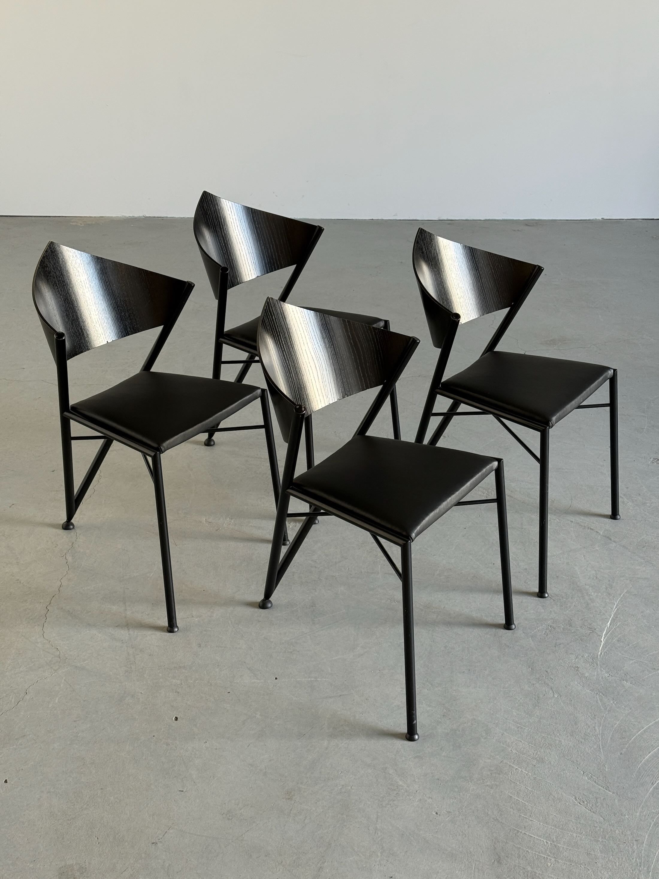 Metal Framed ‘D-Tec’ Chairs, Black Faux Leather