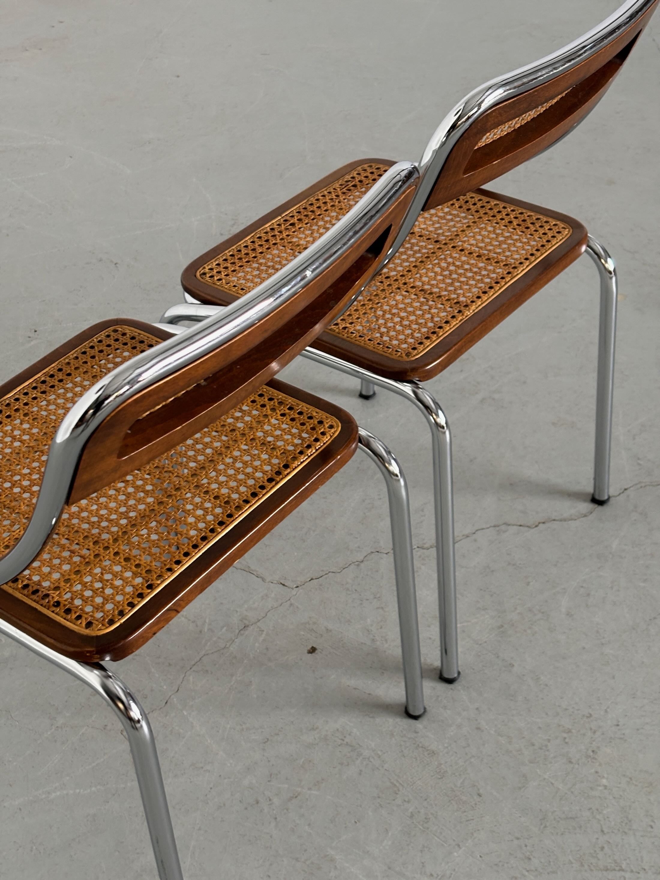 Dining Chairs in Wood, Wickered Cane and Chrome