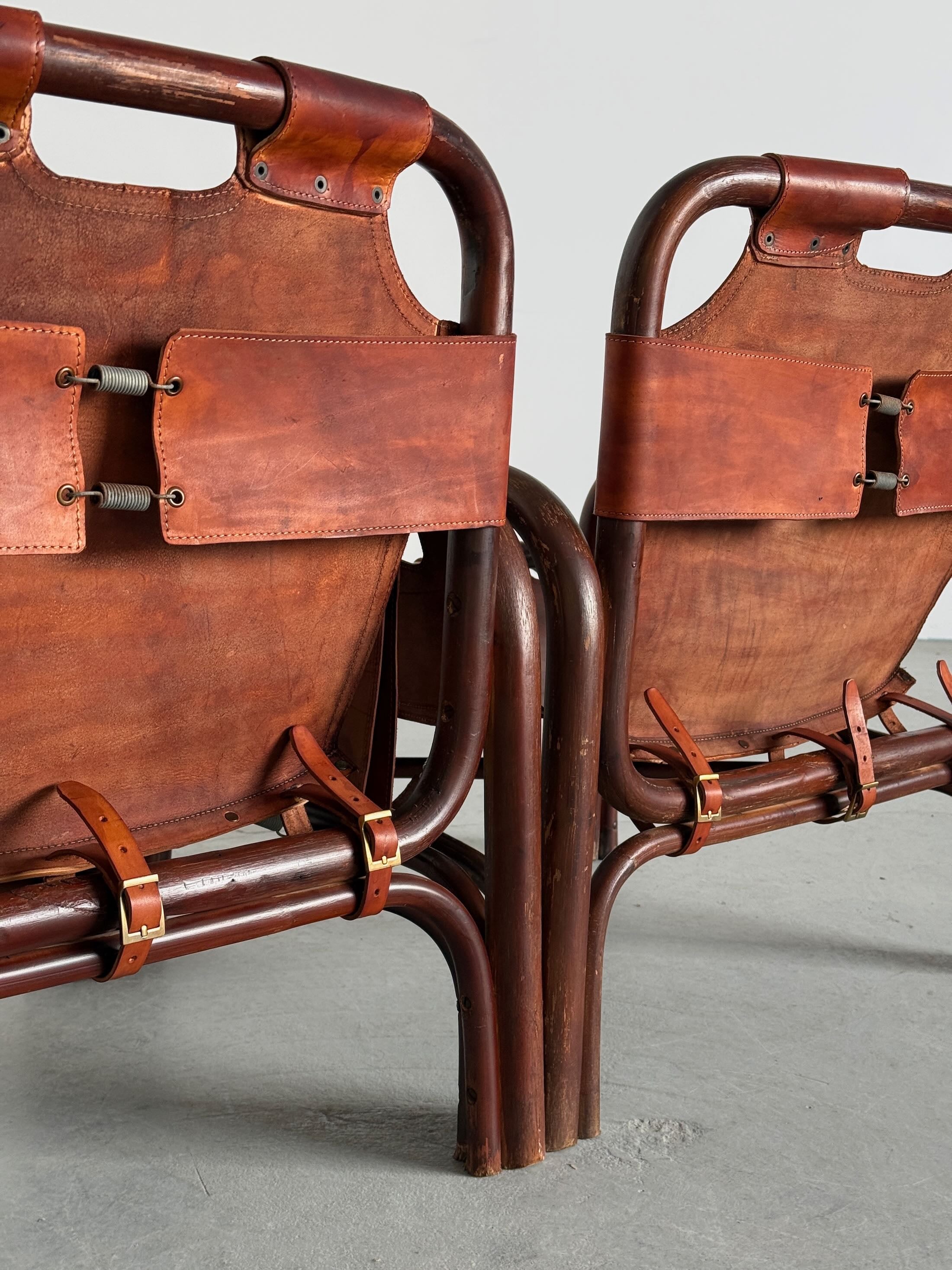 Tito Agnoli Leather Safari Chairs for Bonacina