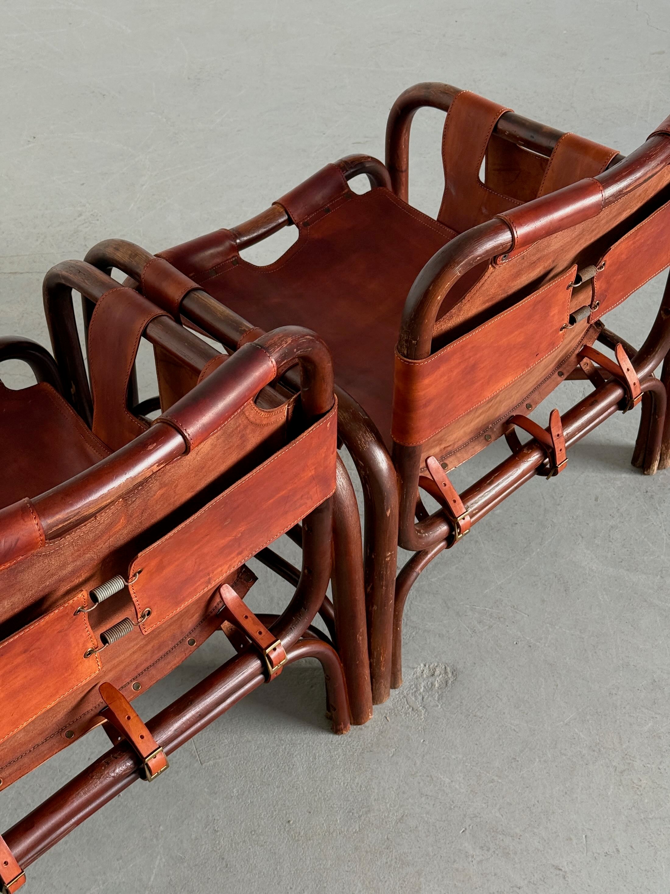 Tito Agnoli Leather Safari Chairs for Bonacina