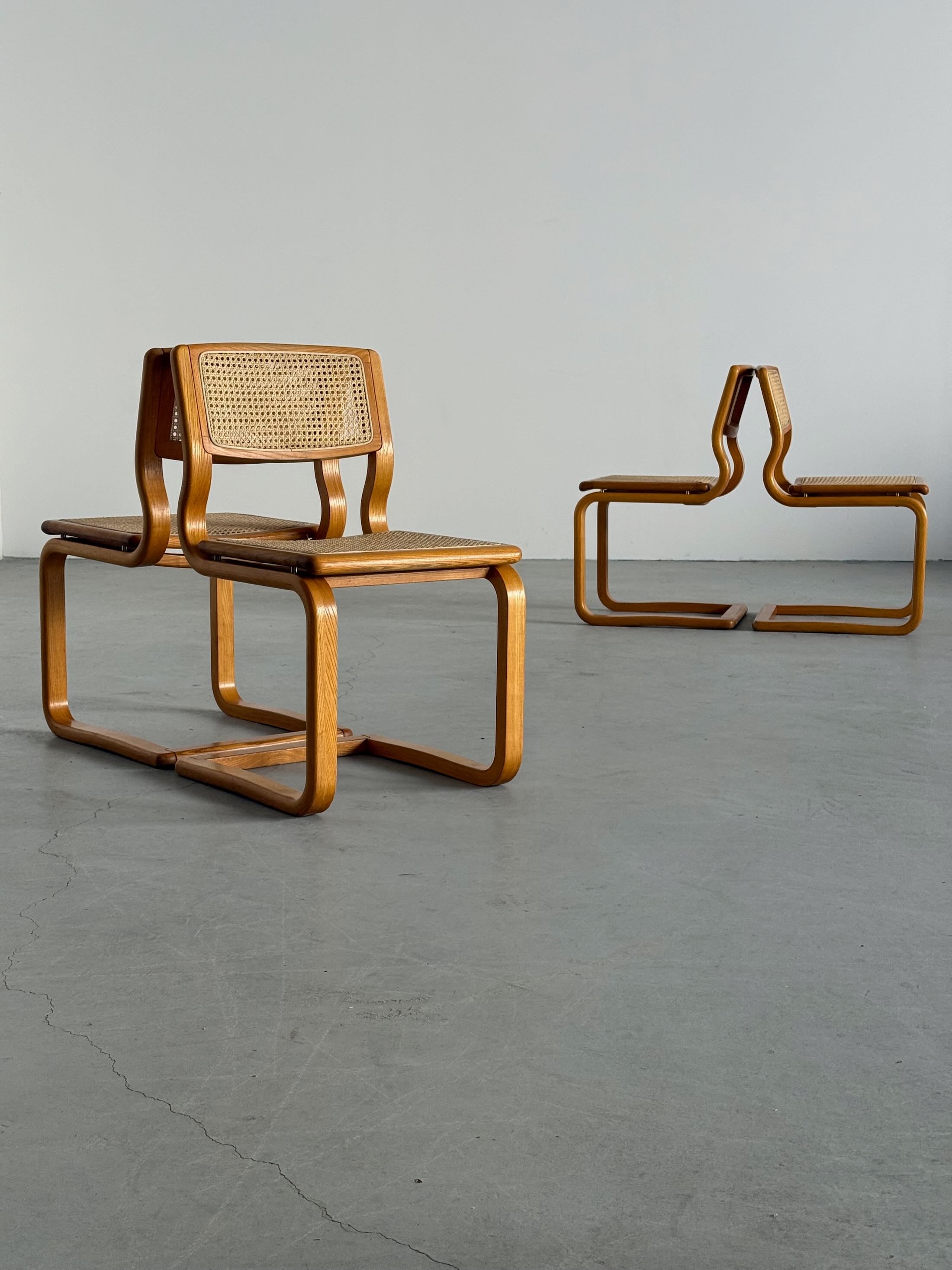 Bentwood Caned Cantilever Dining Chairs by Lübke