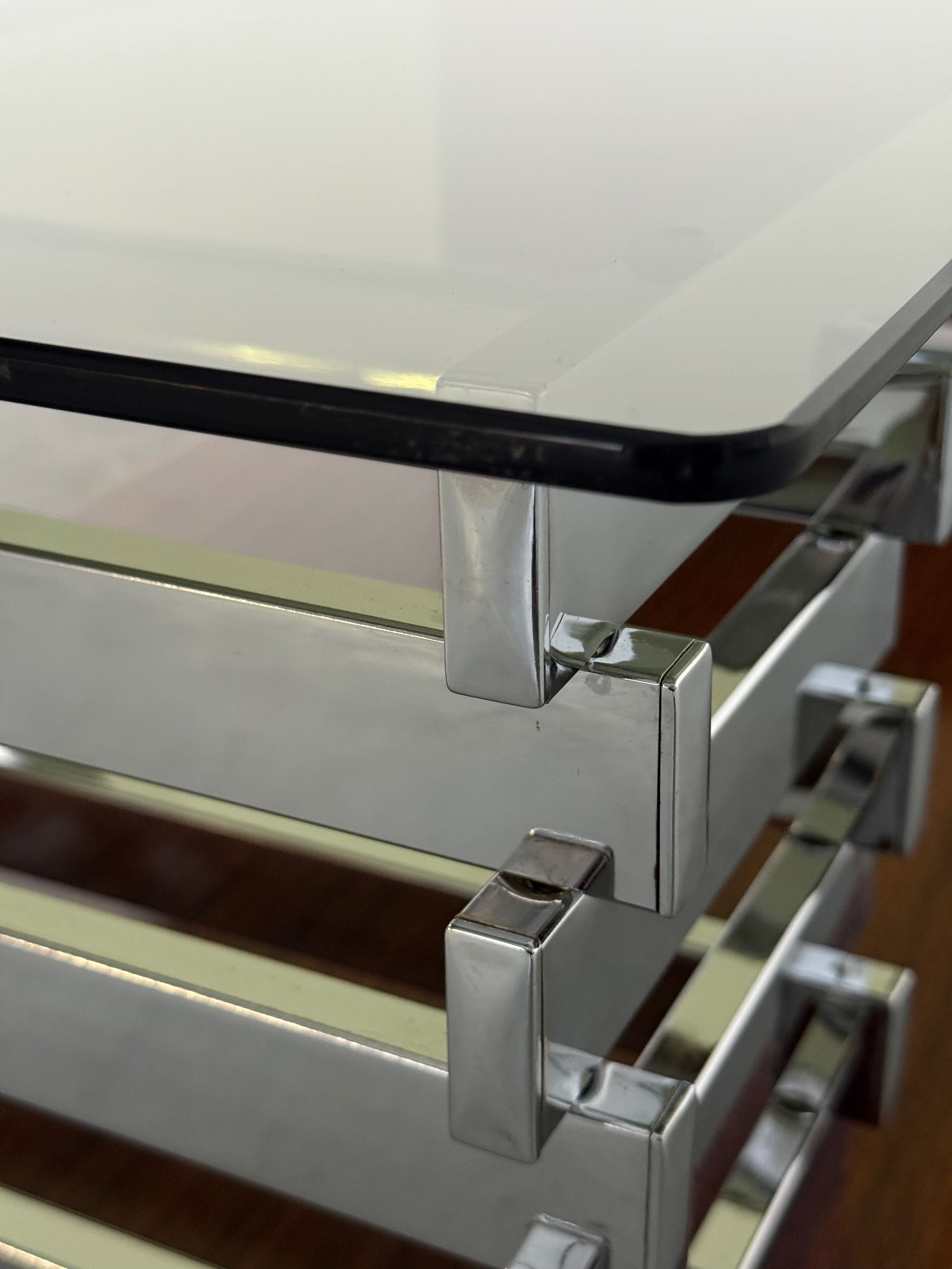 Coffee Table in Smoked Glass, Chromed Steel and Walnut