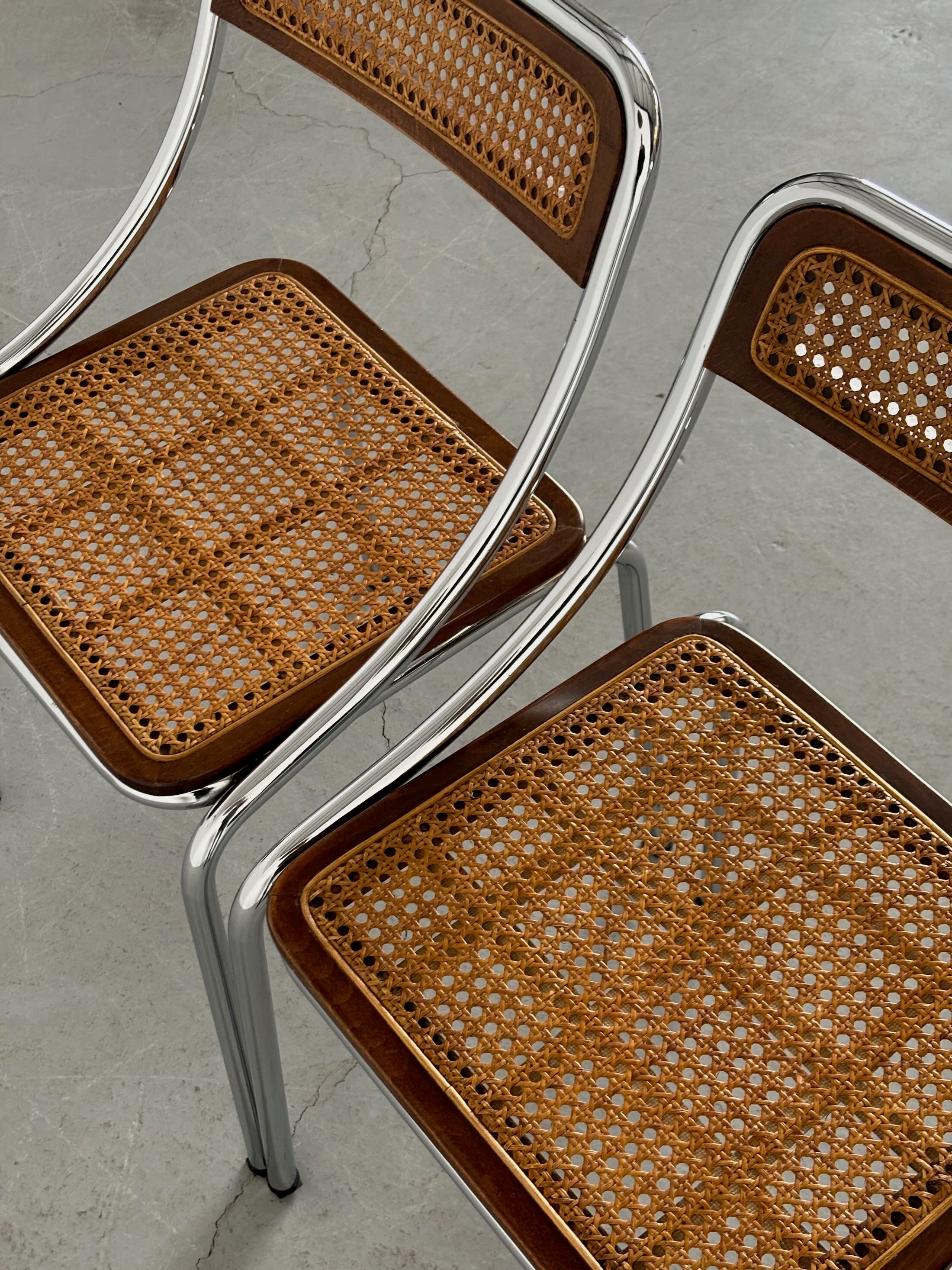 Dining Chairs in Wood, Wickered Cane and Chrome