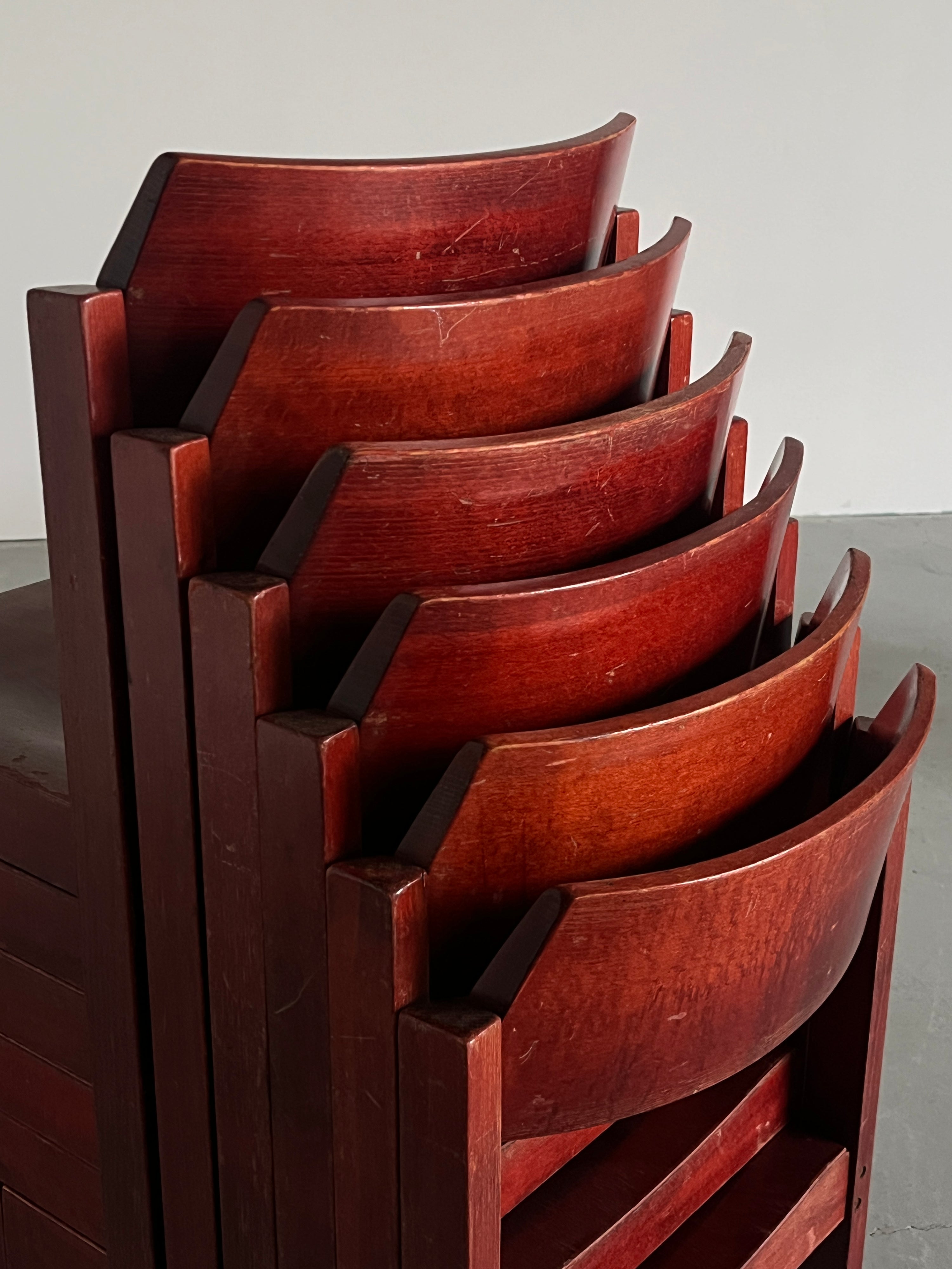 Constructivist Maroon Wooden Dining Chairs