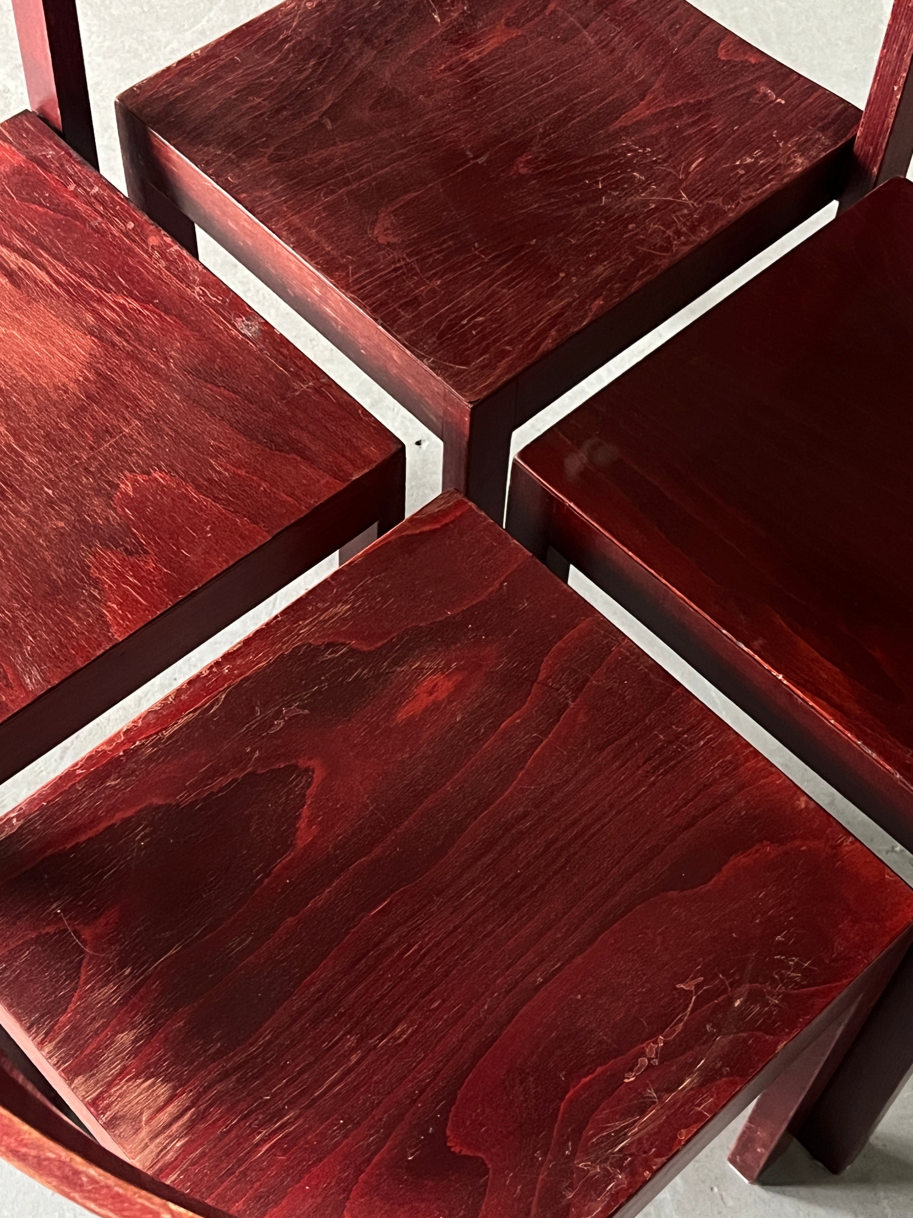 Constructivist Maroon Wooden Dining Chairs