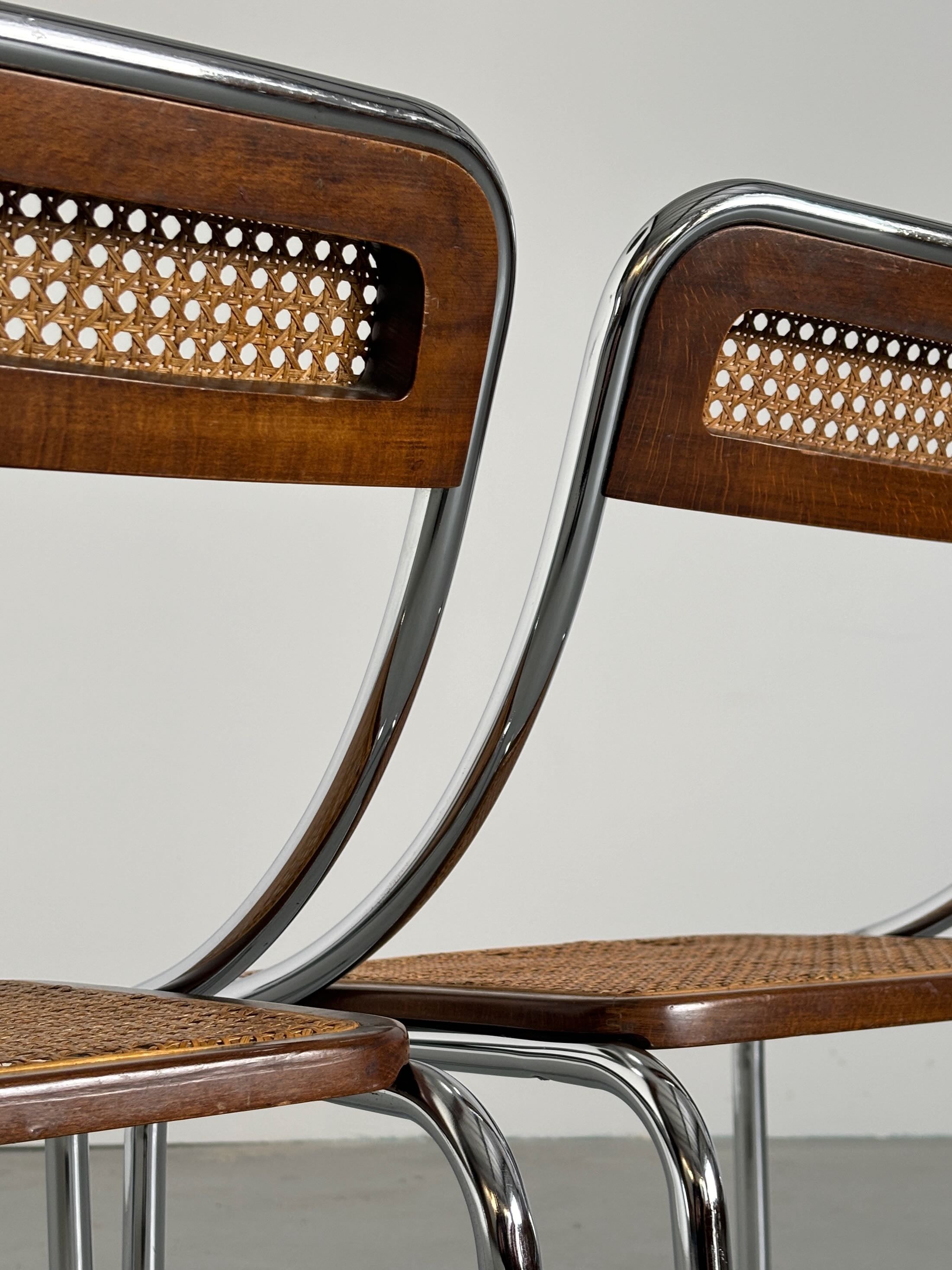 Dining Chairs in Wood, Wickered Cane and Chrome