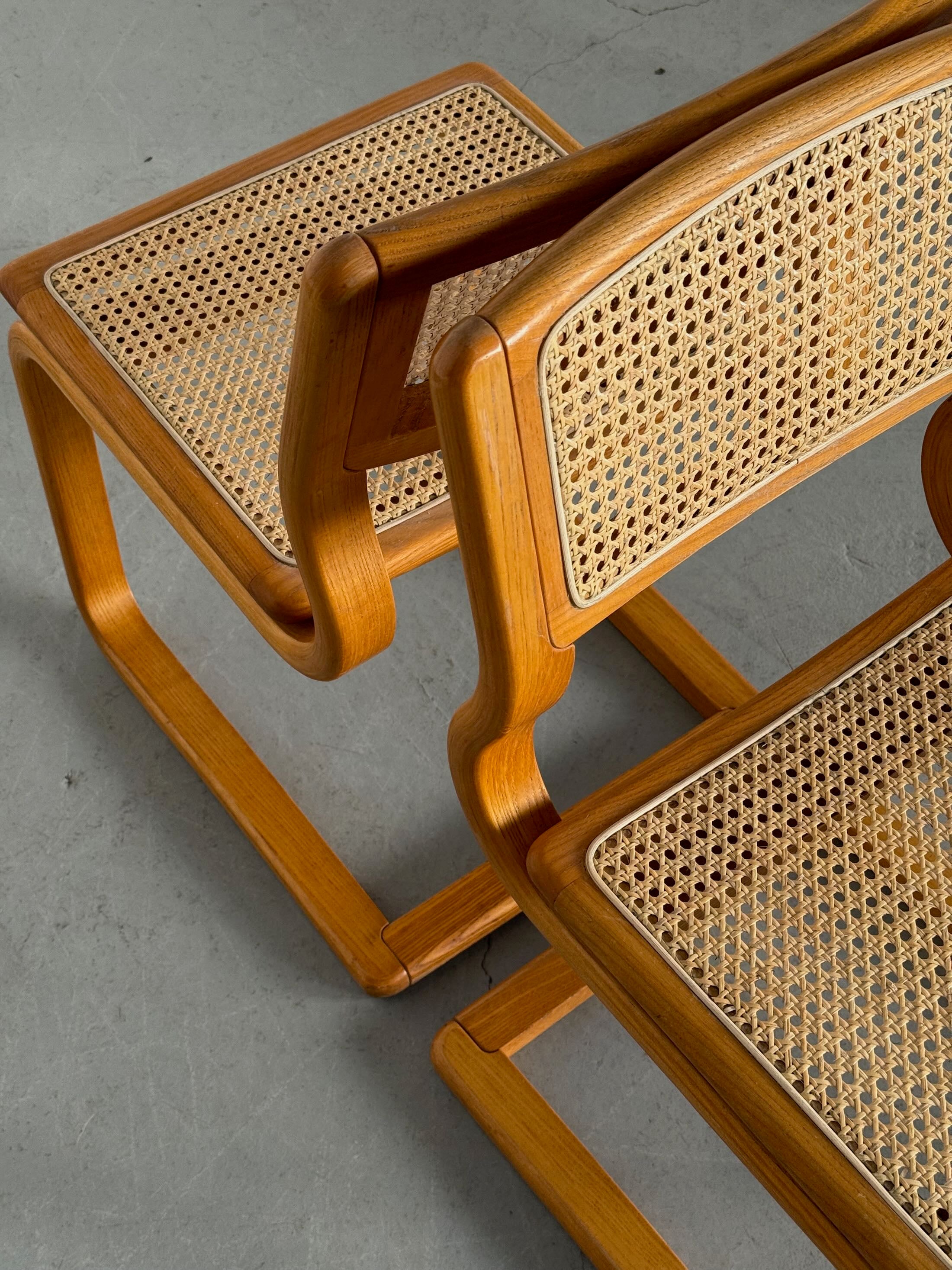 Bentwood Caned Cantilever Dining Chairs by Lübke