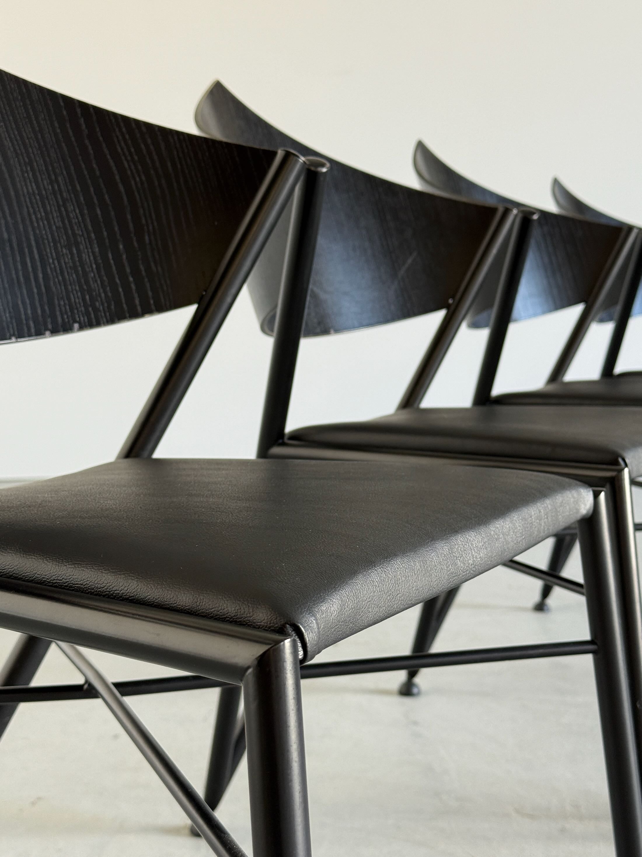 Metal Framed ‘D-Tec’ Chairs, Black Faux Leather