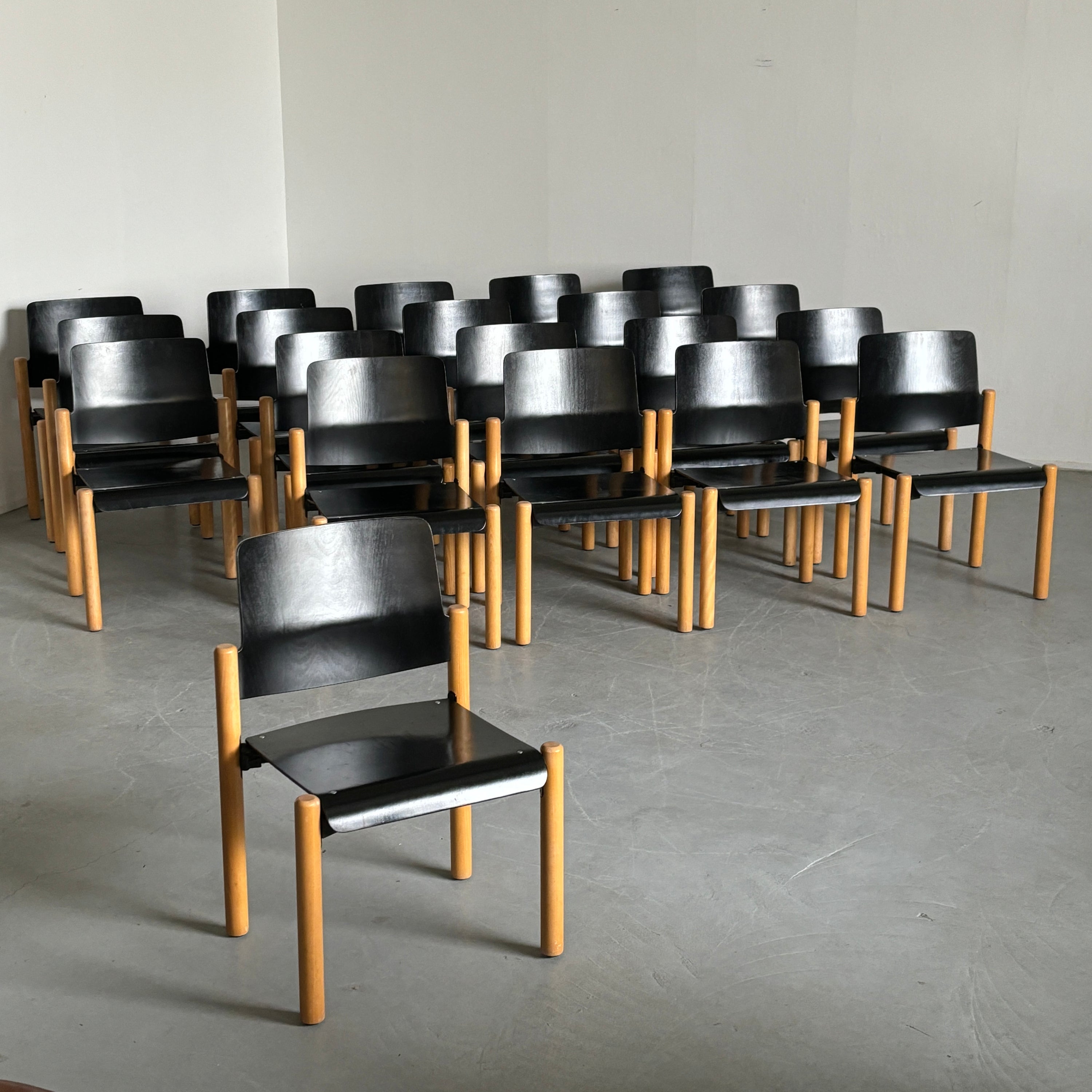 Mid-Century Modern Stackable Beechwood Dining Chairs by Froscher Sitform