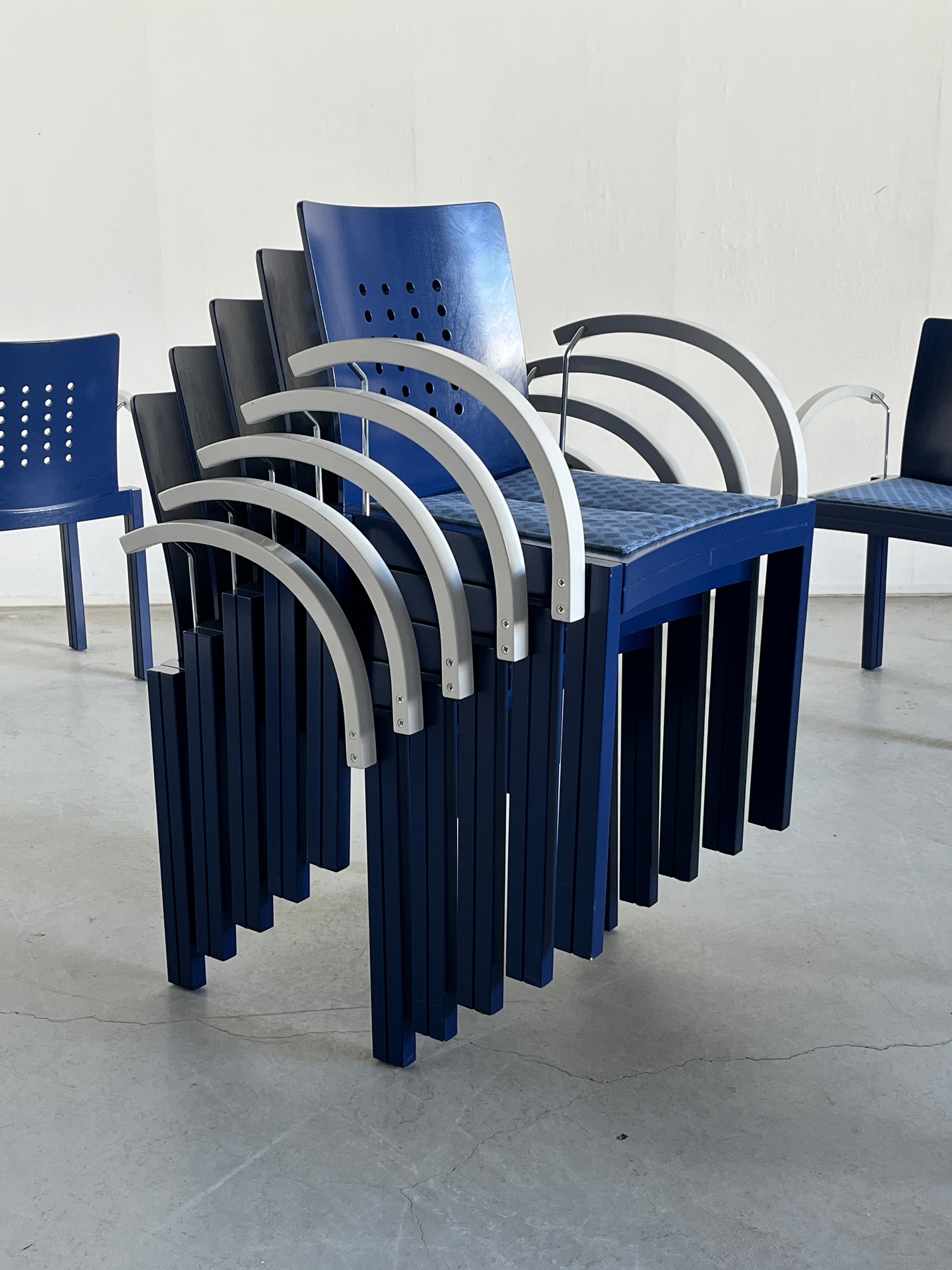 Memphis Era Thonet Vienna Sculptural Stackable Dining Chairs, 1990s Austria