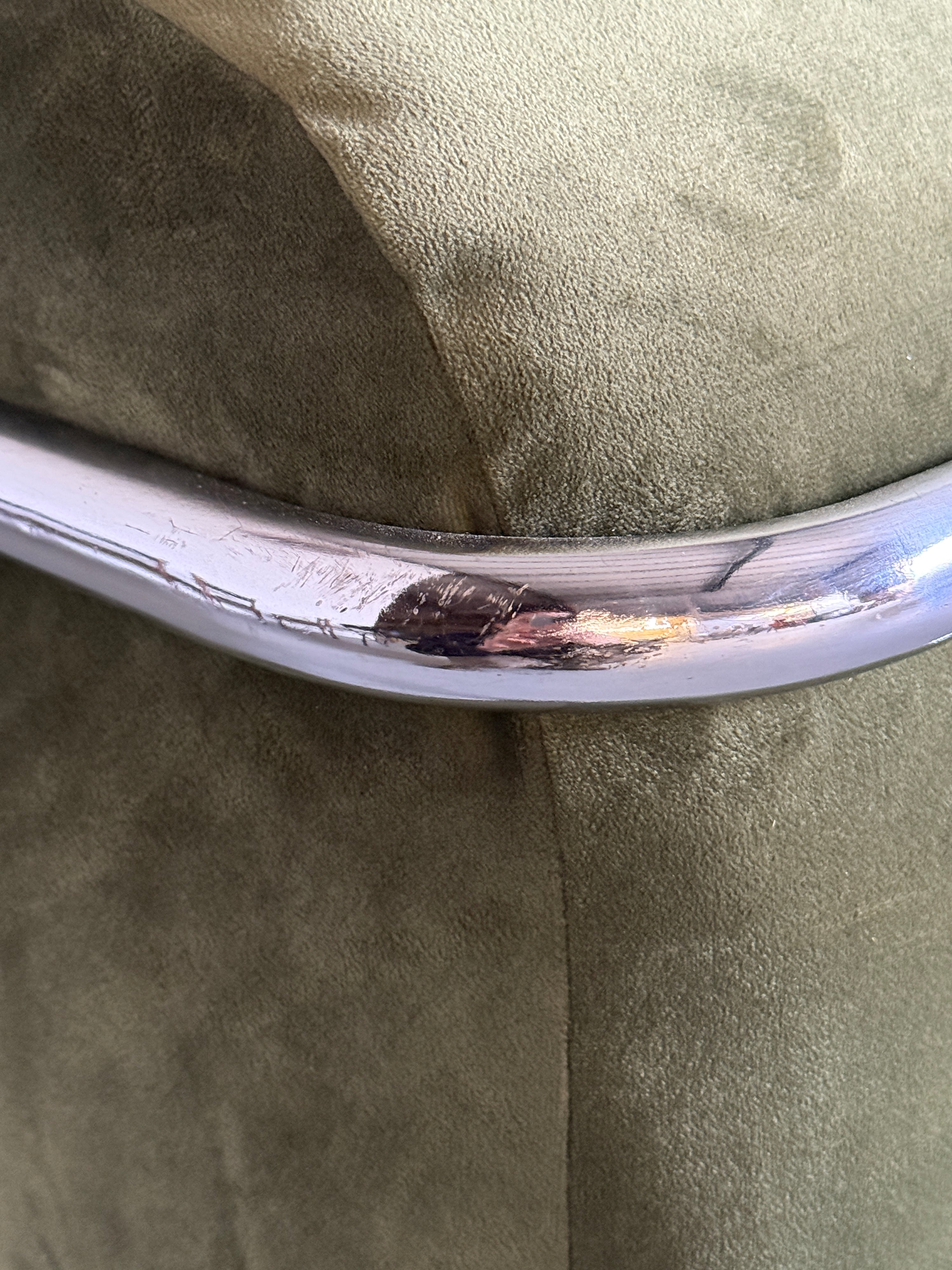 Mid-Century Modern Sofa in Green Velvet and Chromed Tubular Steel