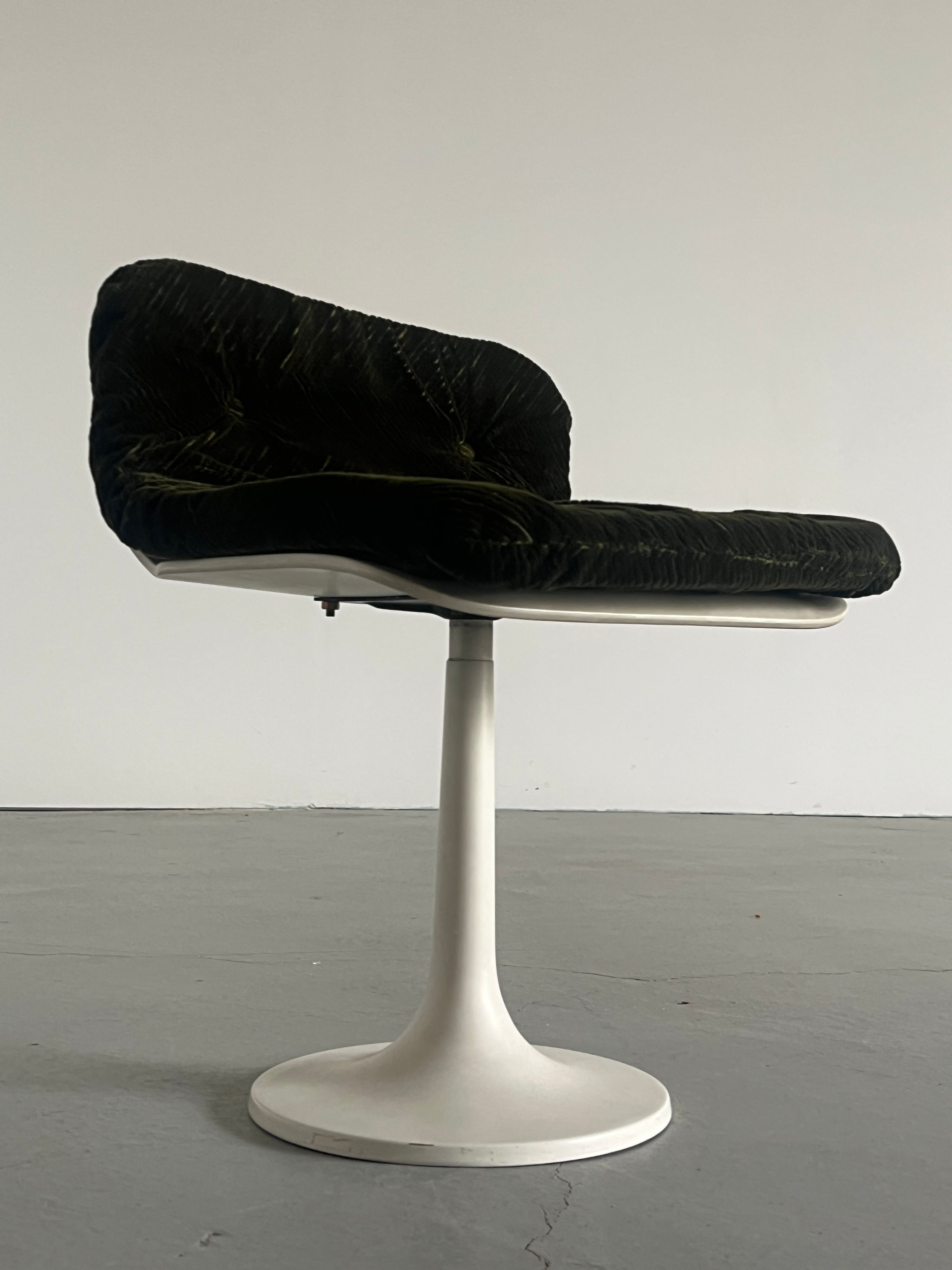Small Space Age Tulip Chair in Dark Green Corduroy