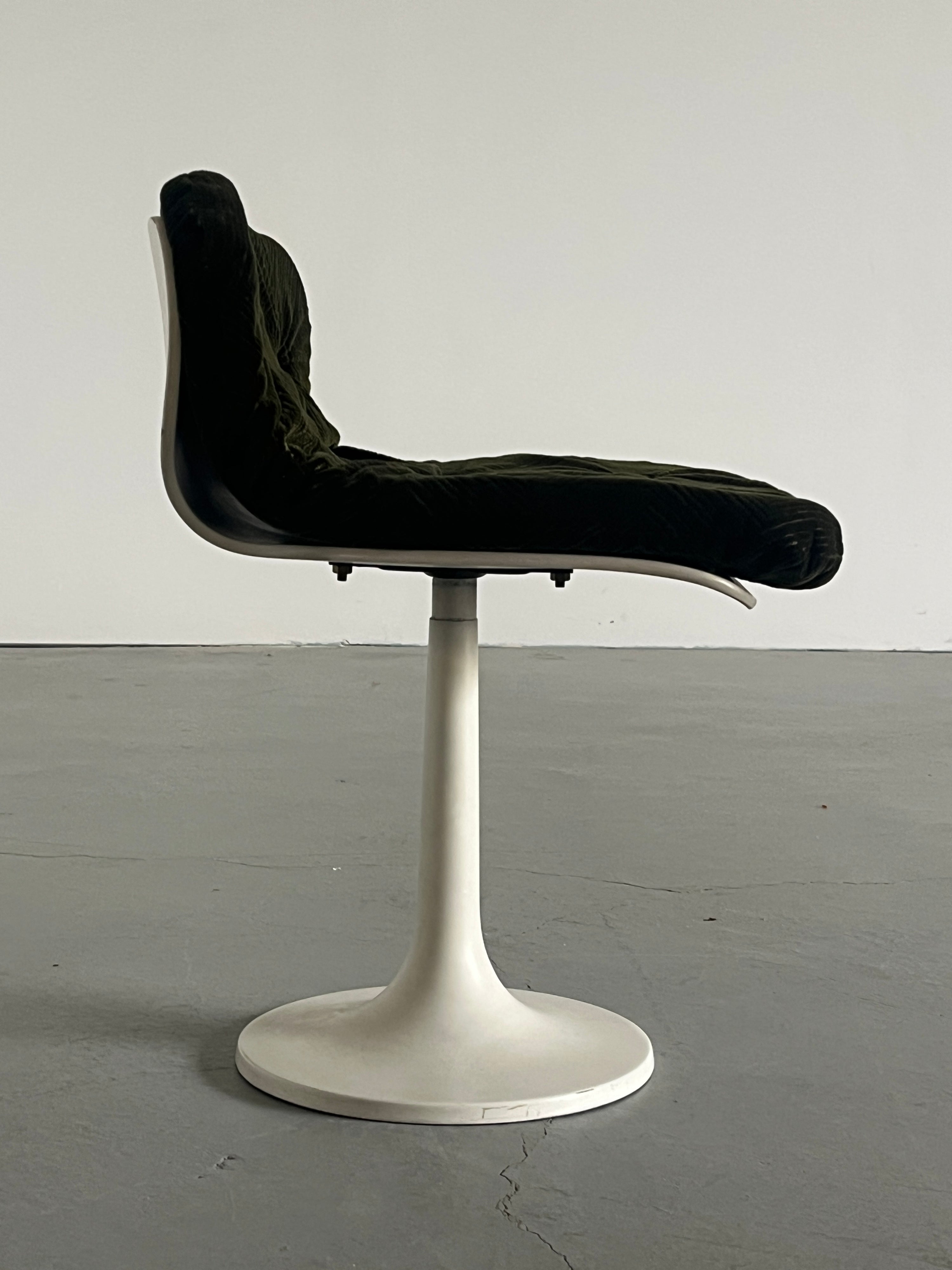 Small Space Age Tulip Chair in Dark Green Corduroy