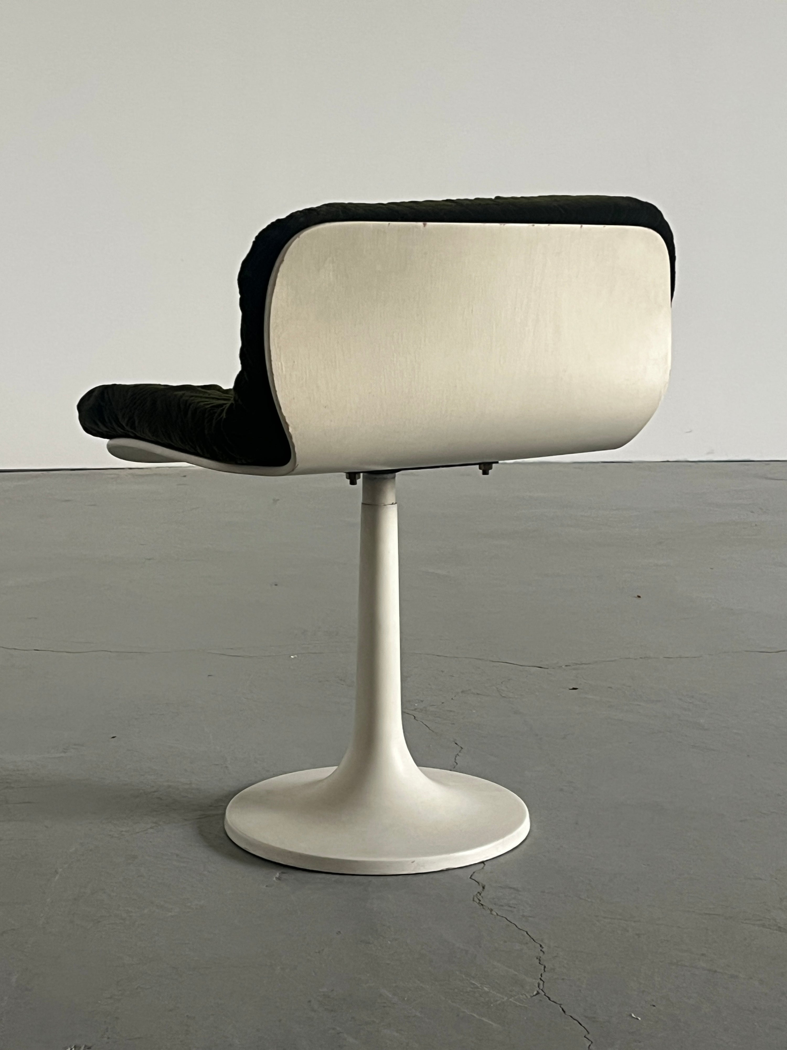 Small Space Age Tulip Chair in Dark Green Corduroy