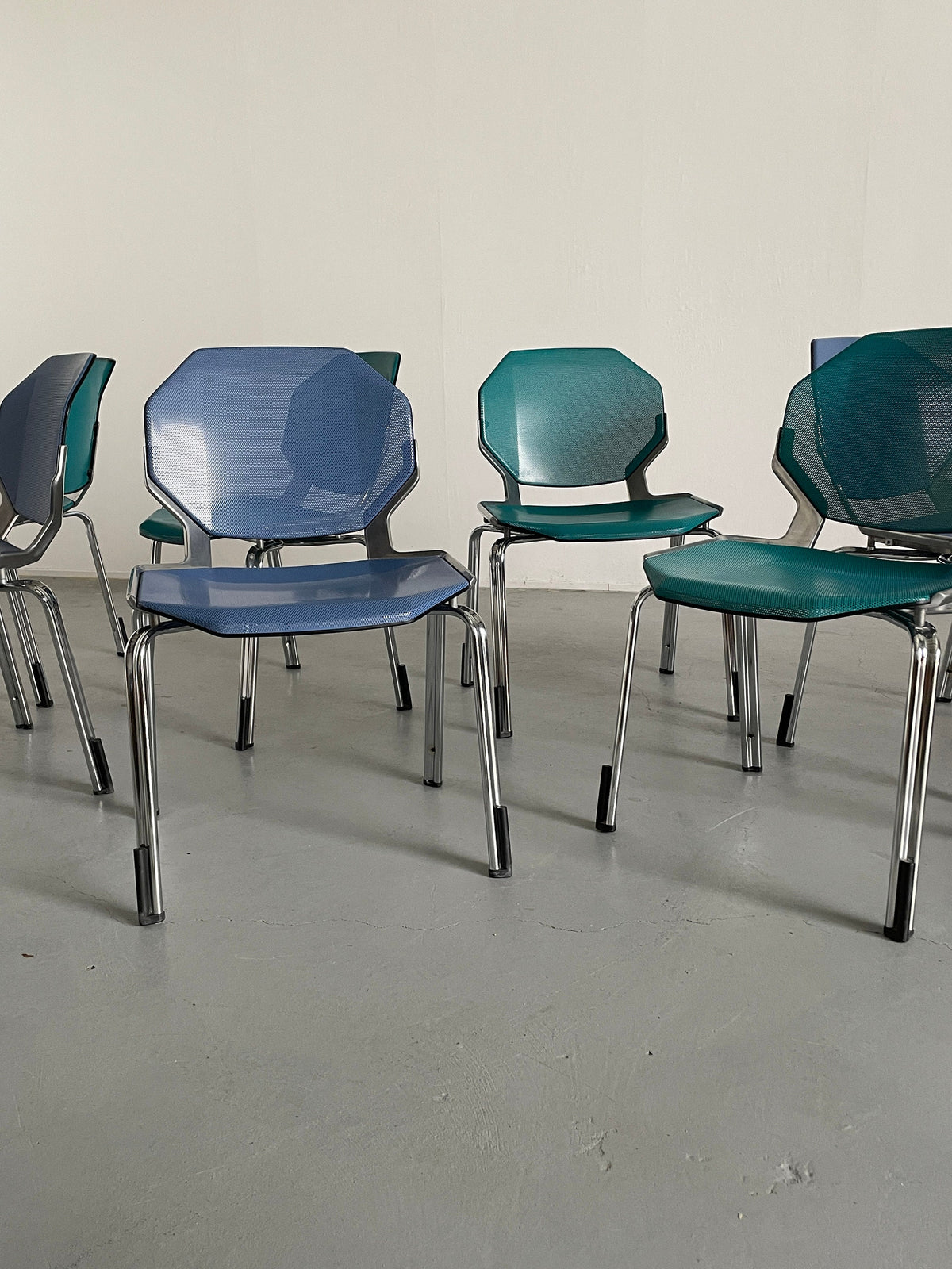 Futuristic Octagonal Metal Stackable Dining Chairs