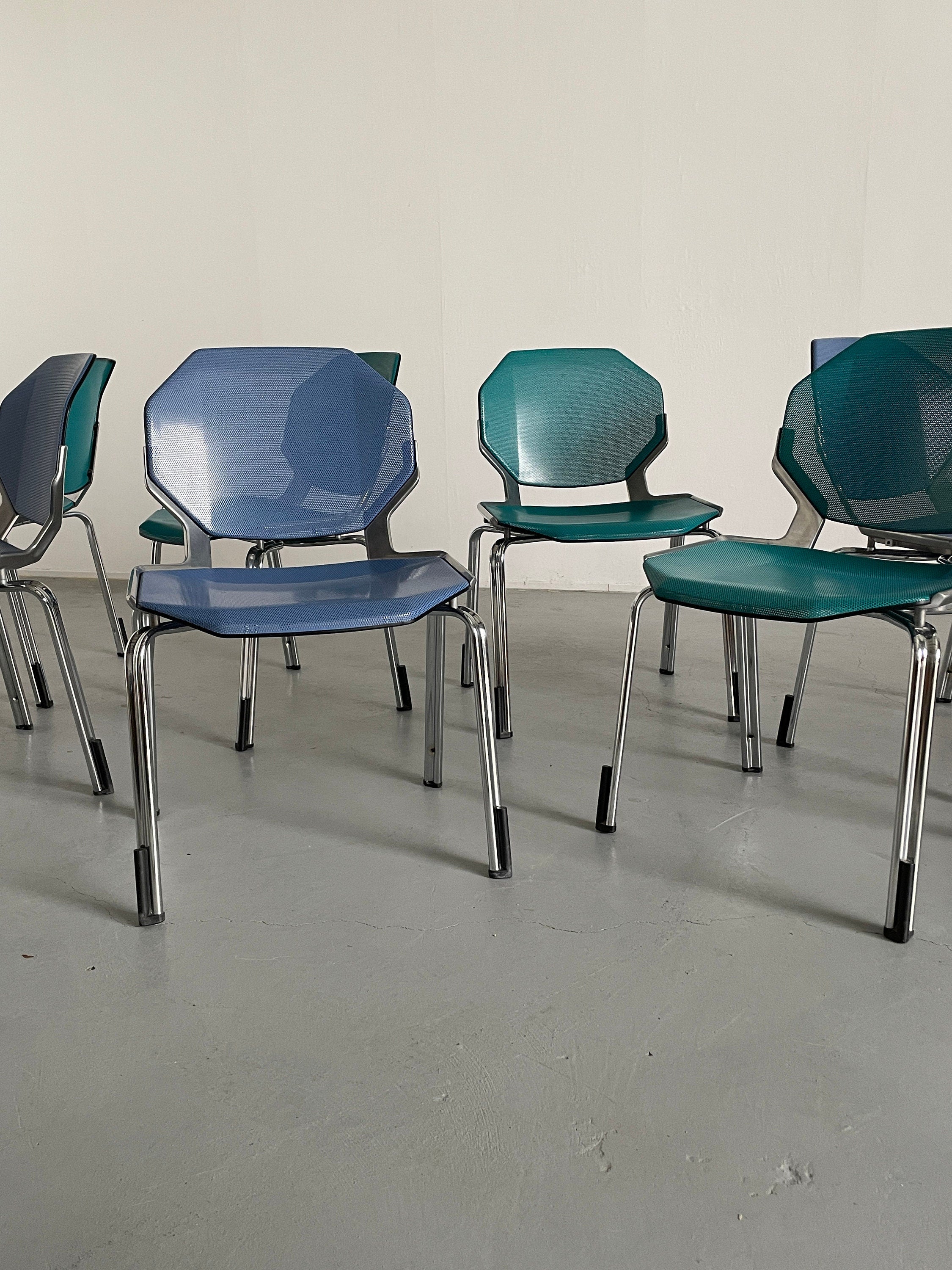 Futuristic Octagonal Metal Stackable Dining Chairs