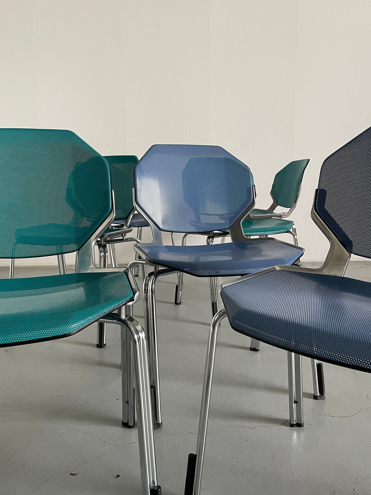 Futuristic Octagonal Metal Stackable Dining Chairs