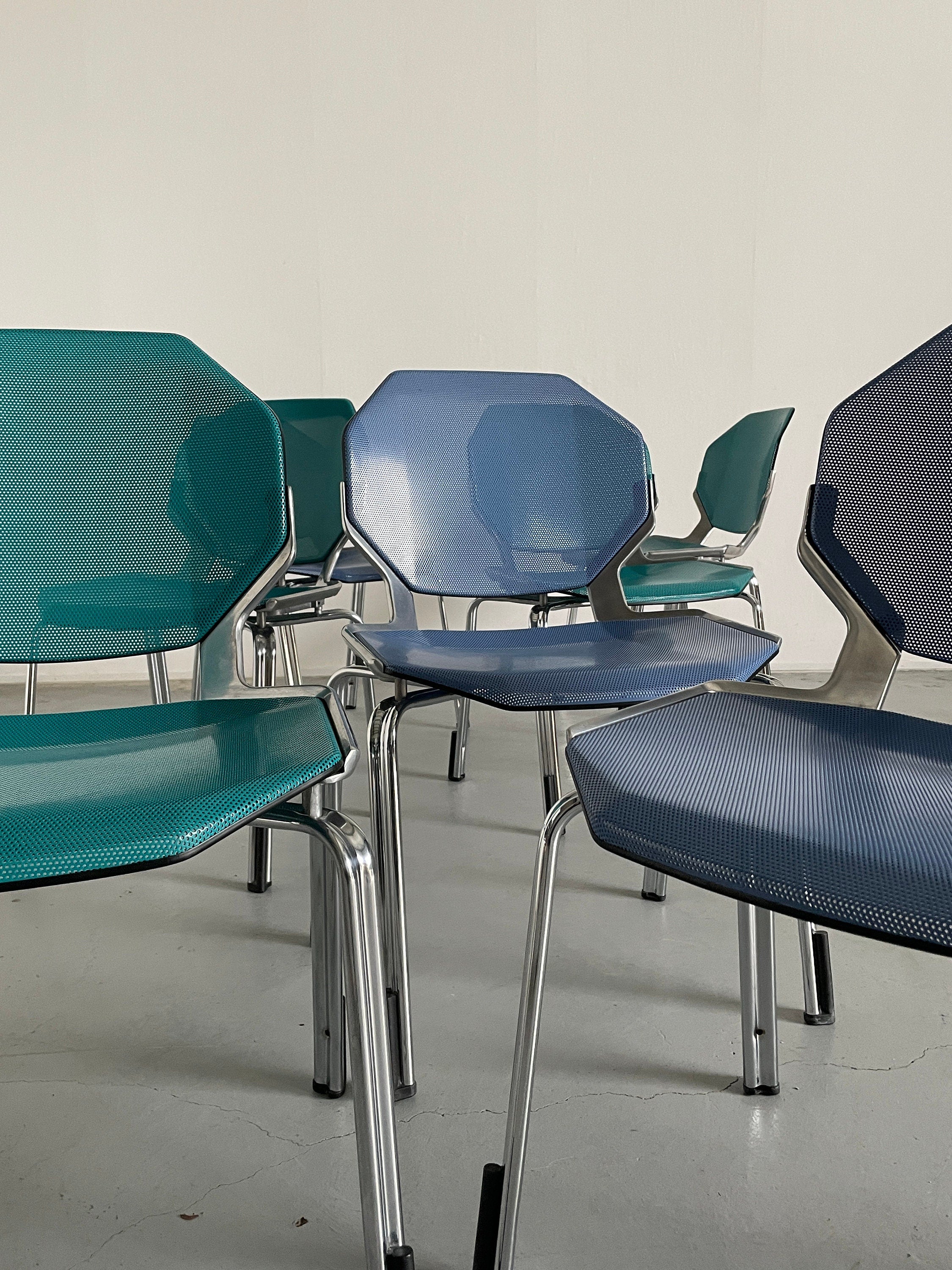 Futuristic Octagonal Metal Stackable Dining Chairs