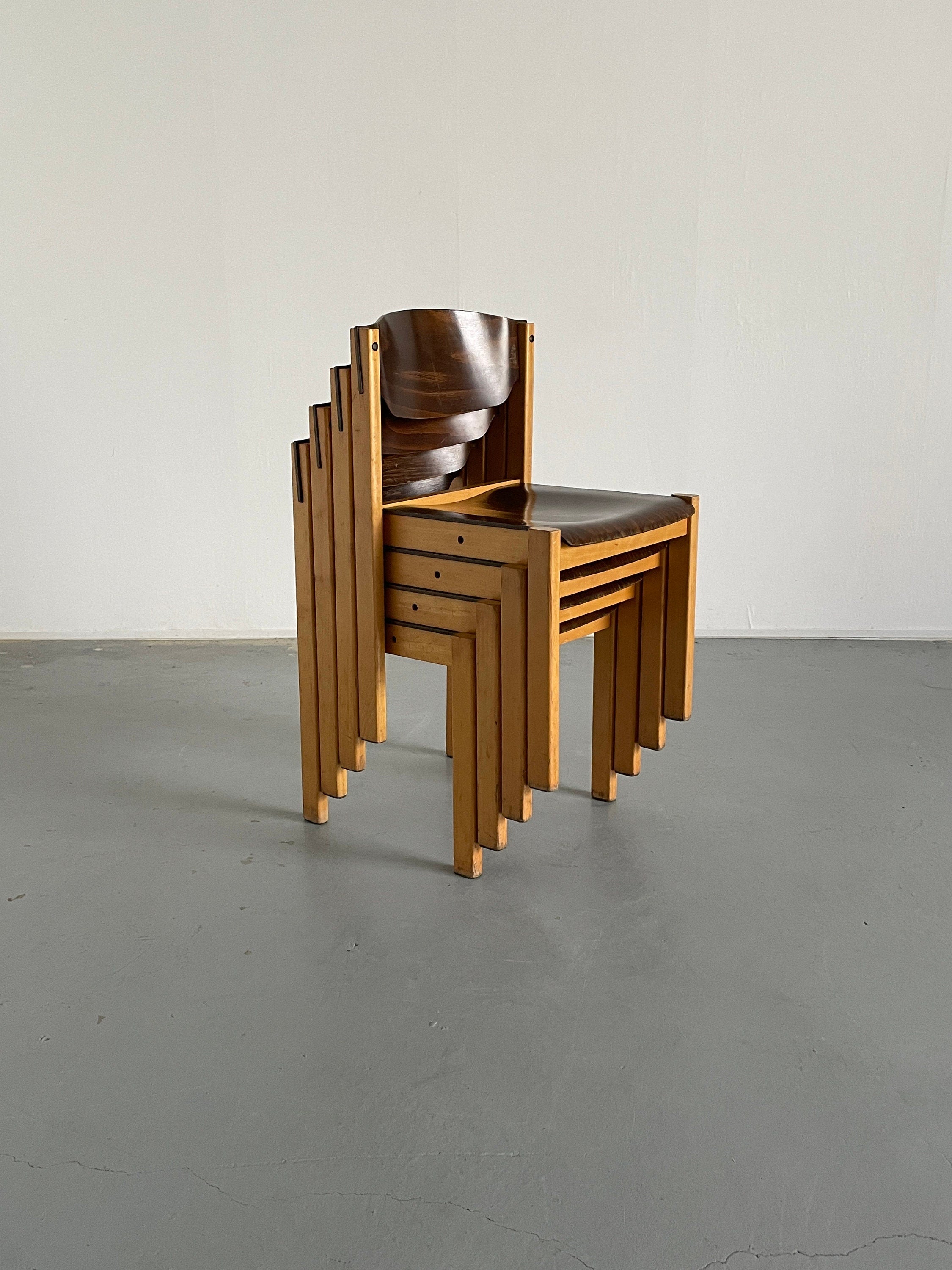 Mid-Century Modern Stackable Beechwood Chairs, 1970s