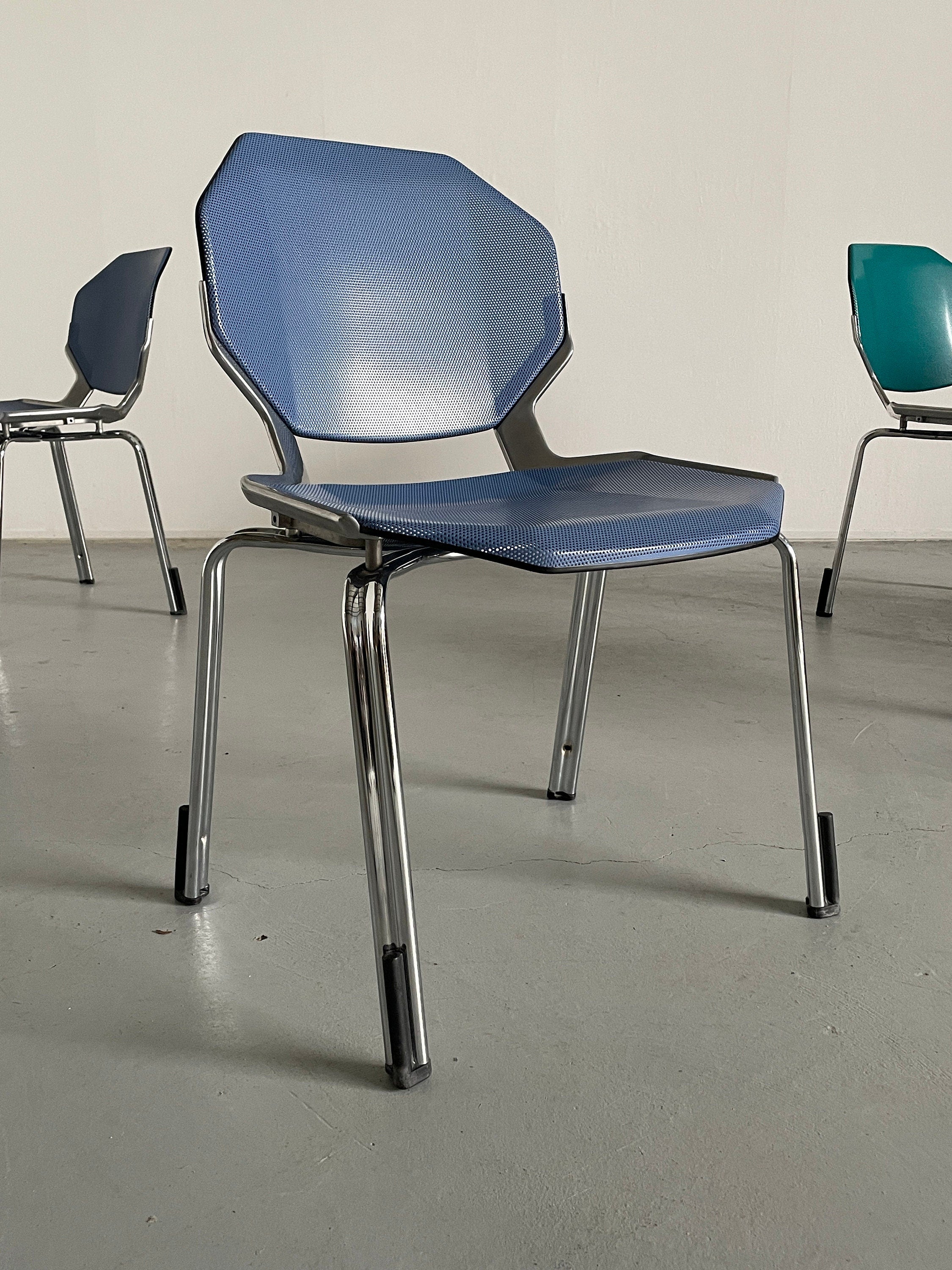 Futuristic Octagonal Metal Stackable Dining Chairs