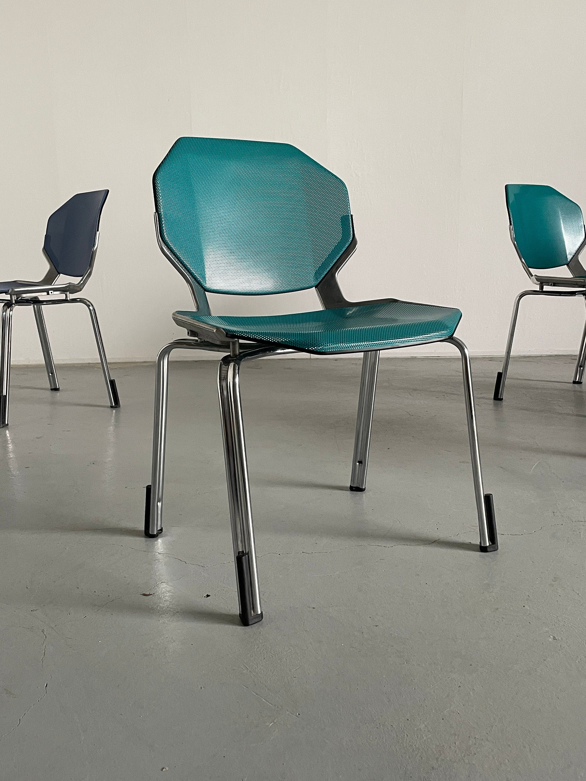 Futuristic Octagonal Metal Stackable Dining Chairs