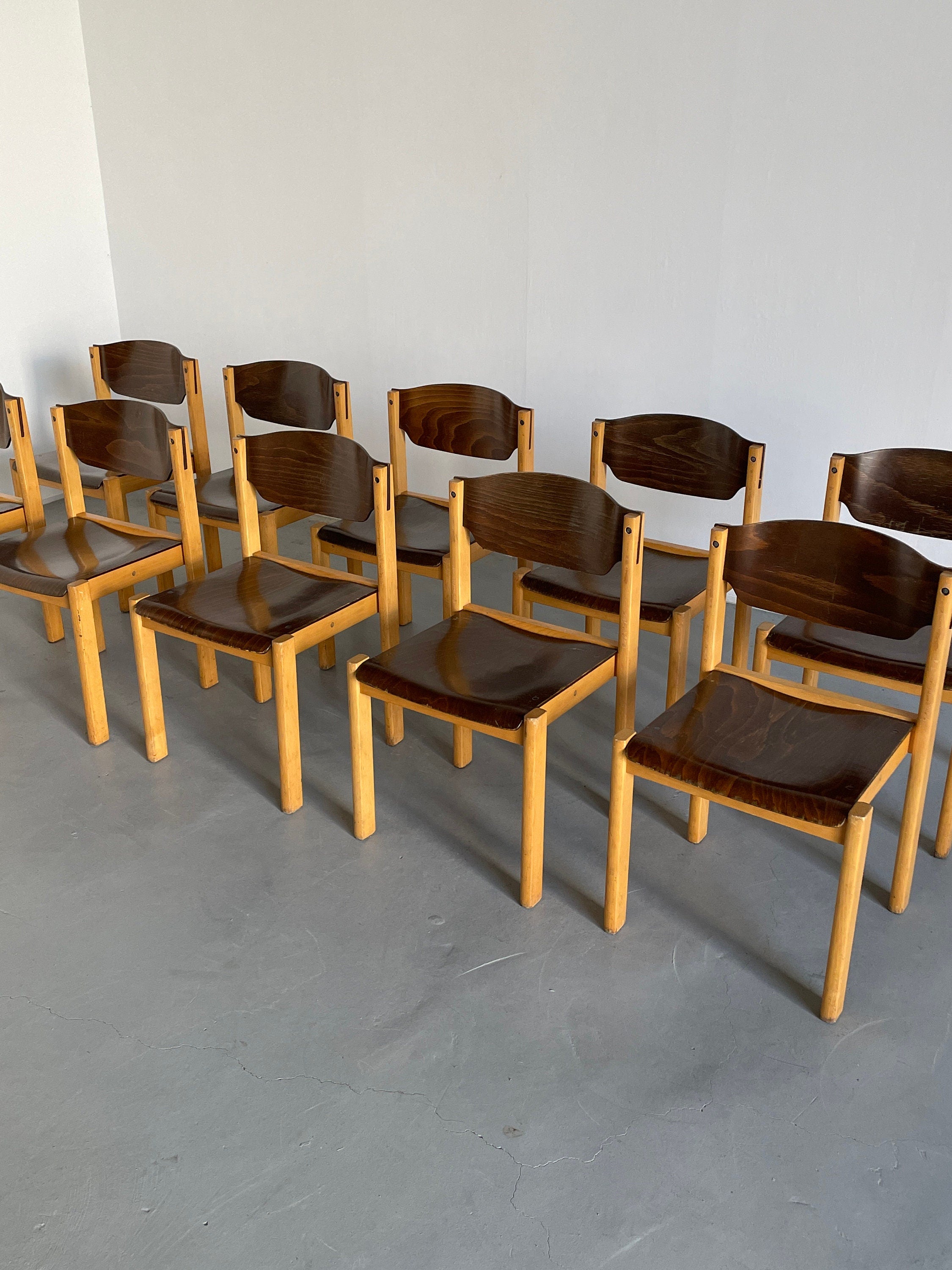 Mid-Century Modern Stackable Beechwood Chairs, 1970s