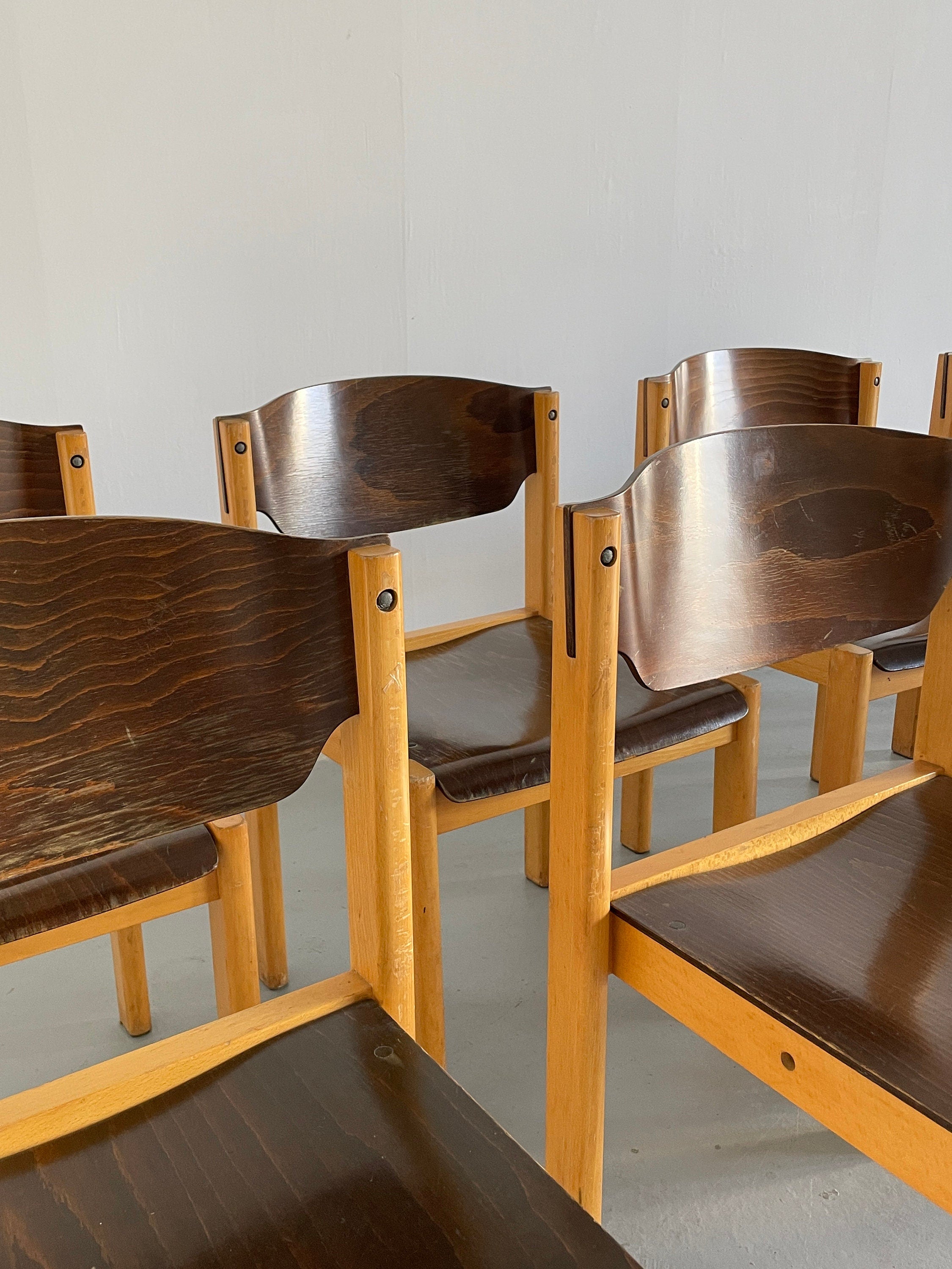 Mid-Century Modern Stackable Beechwood Chairs, 1970s