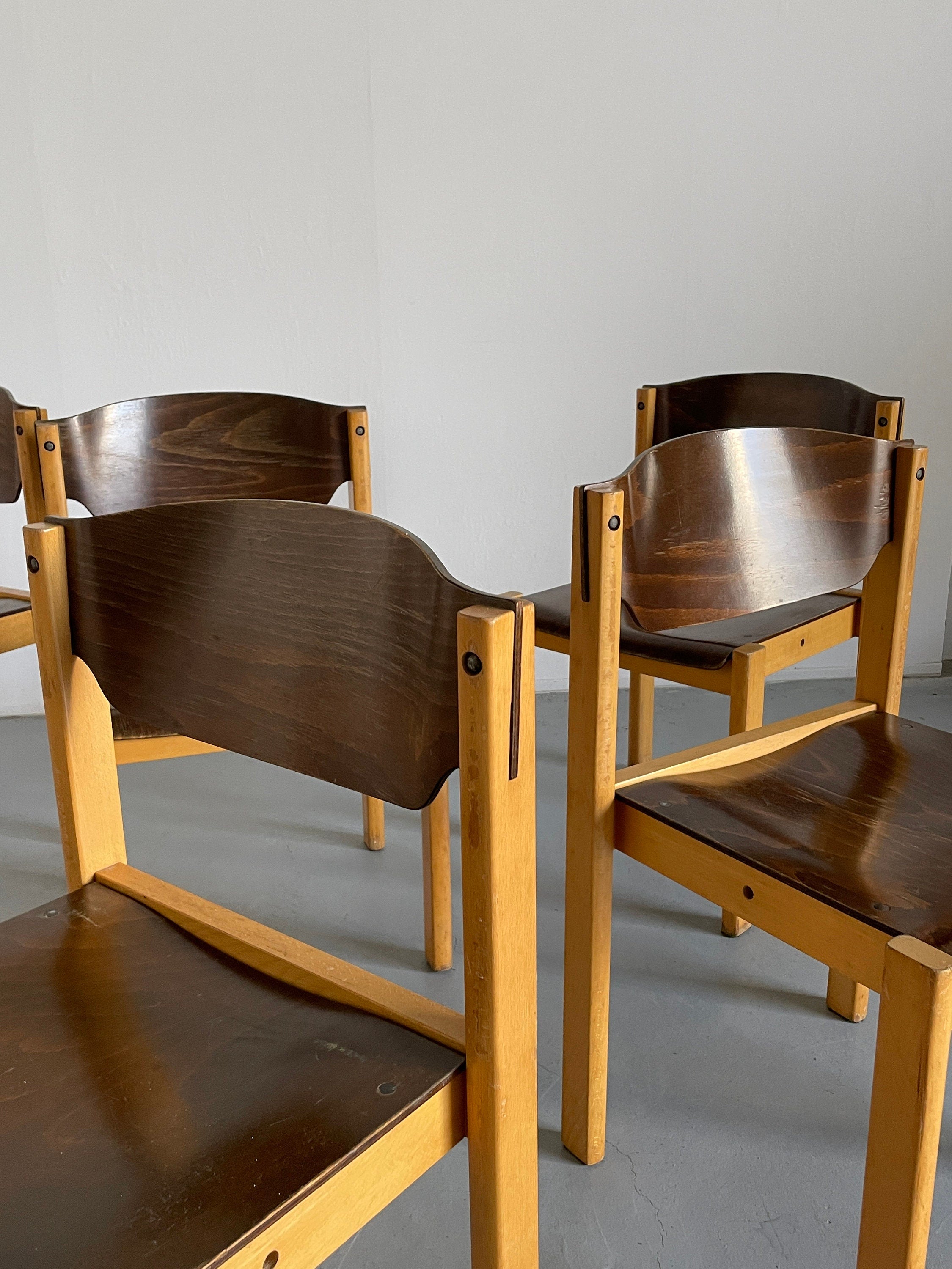 Mid-Century Modern Stackable Beechwood Chairs, 1970s