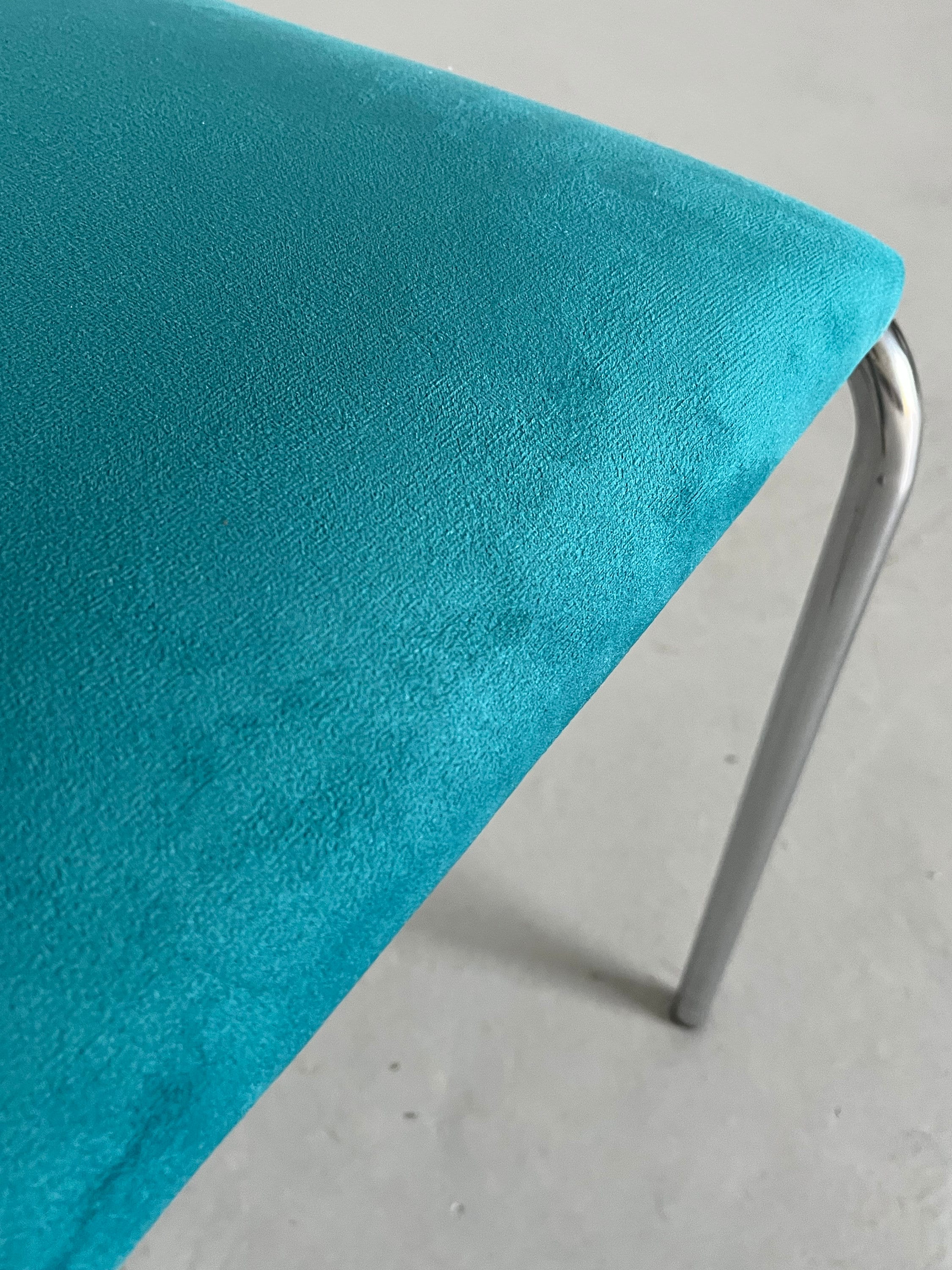 1 of 8 Bauhaus Chrome Tubular Steel and Green Velvet / 1980s Vintage Italian Modernist Stackable Dining Chairs