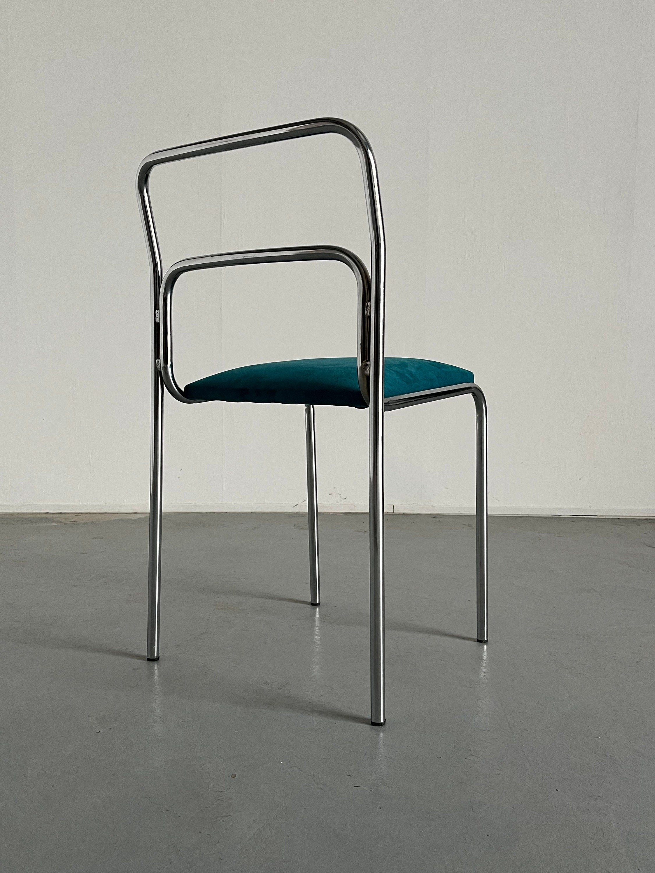 Italian Modernist Stackable Dining Chairs in Green Velvet, 1980s