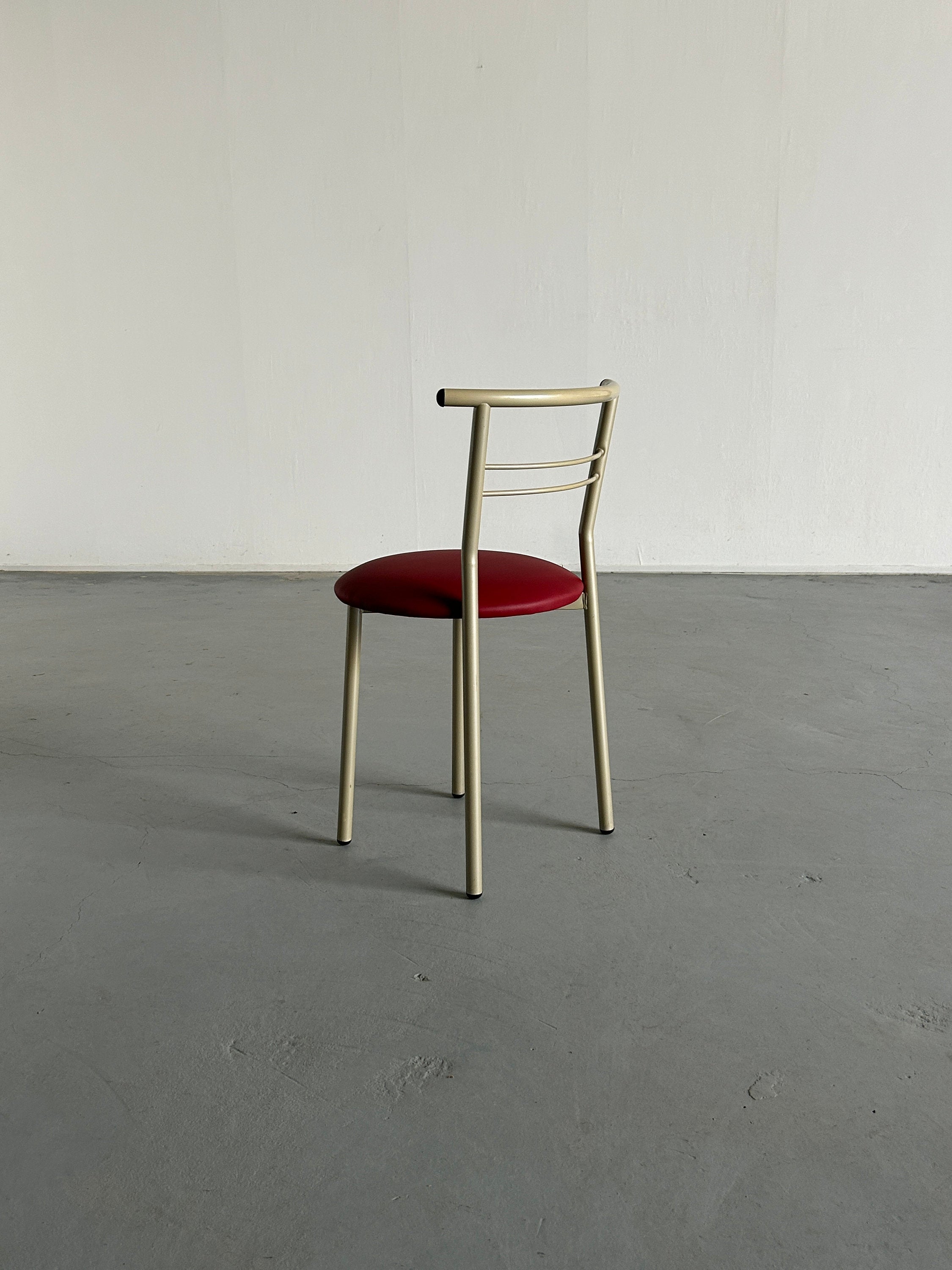 Postmodern Memphis Style Metal Chair with Red Faux Leather Upholstery, 1980s Italy