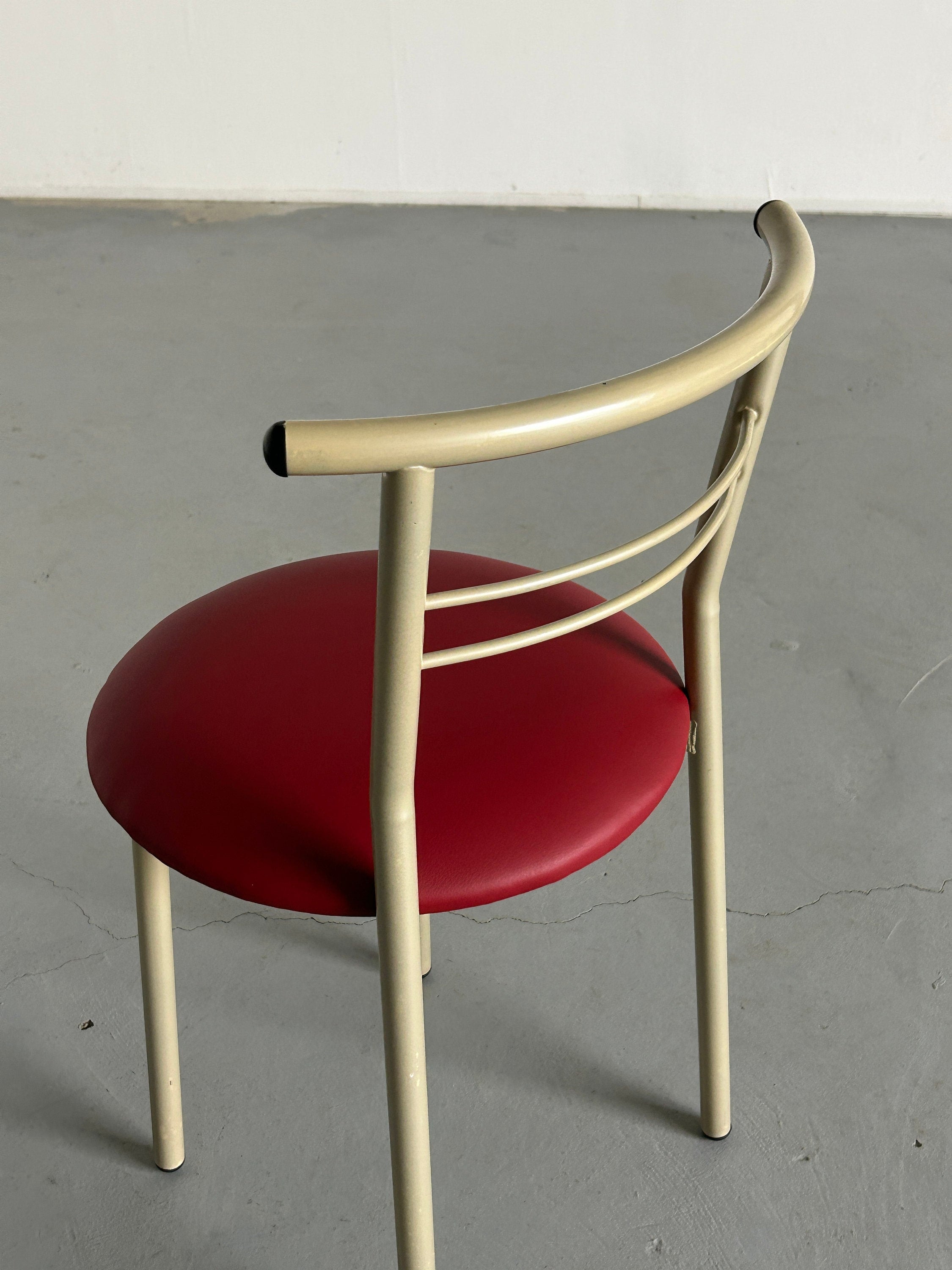 Postmodern Memphis Style Metal Chair with Red Faux Leather Upholstery, 1980s Italy