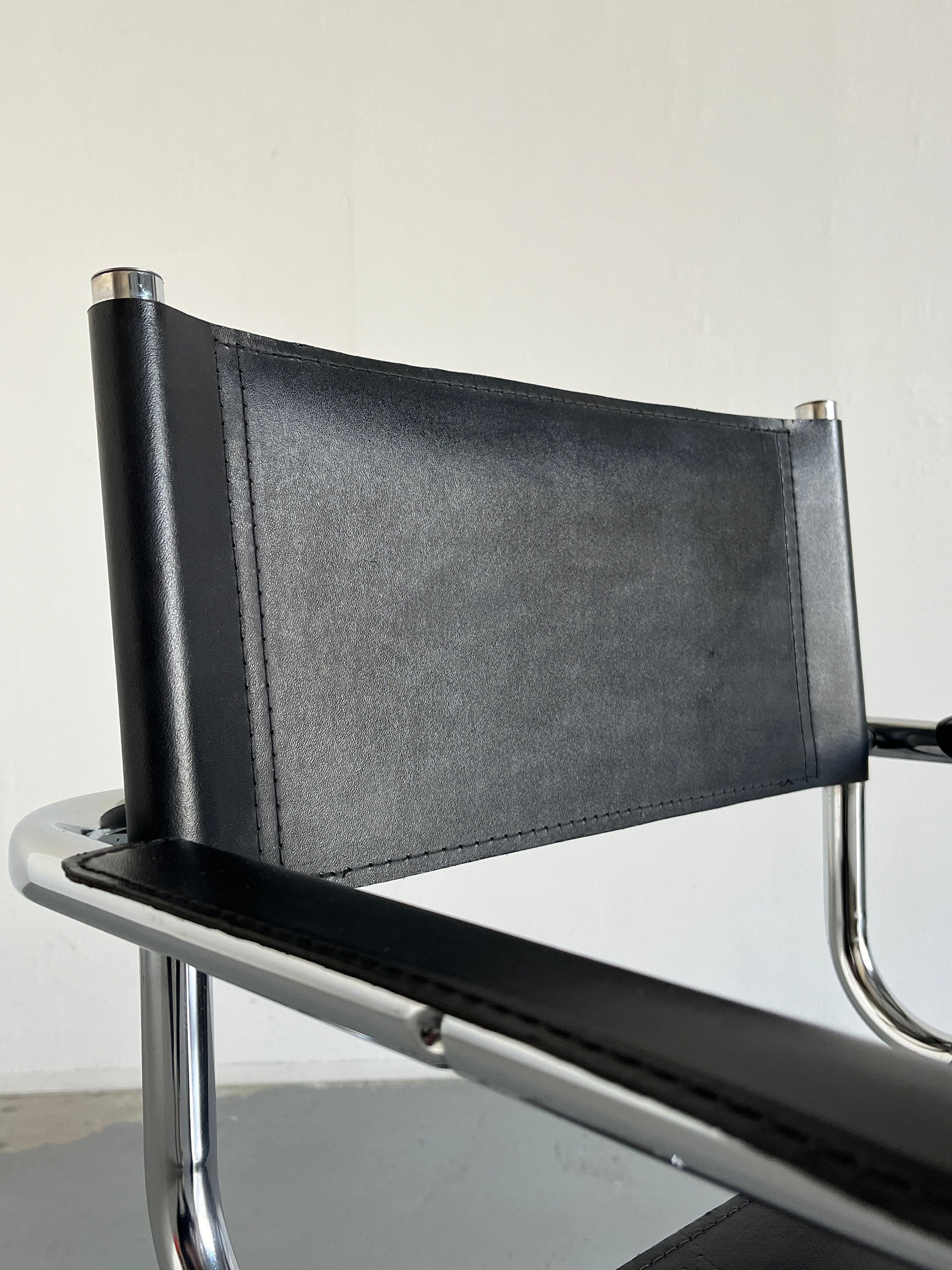 Vintage Mid Century Iconic Mart Stam S34 Armchair, Bauhaus Chrome Tubular Steel and Faux Leather, 1980s Cantilever Chair