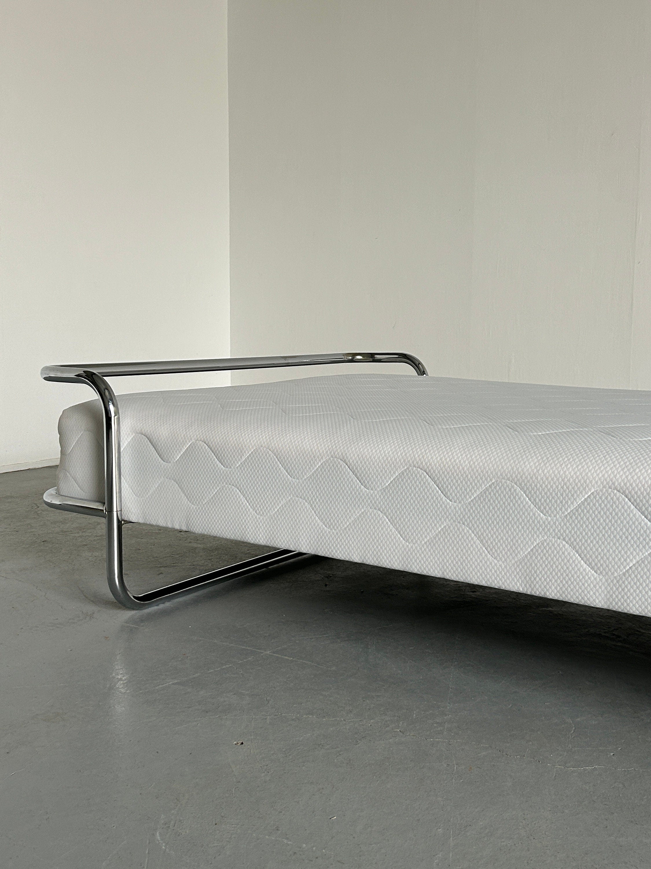 Iconic Vintage Ikea Kromvik Chrome Bed with Mattress, Knut Hagberg, 1980s