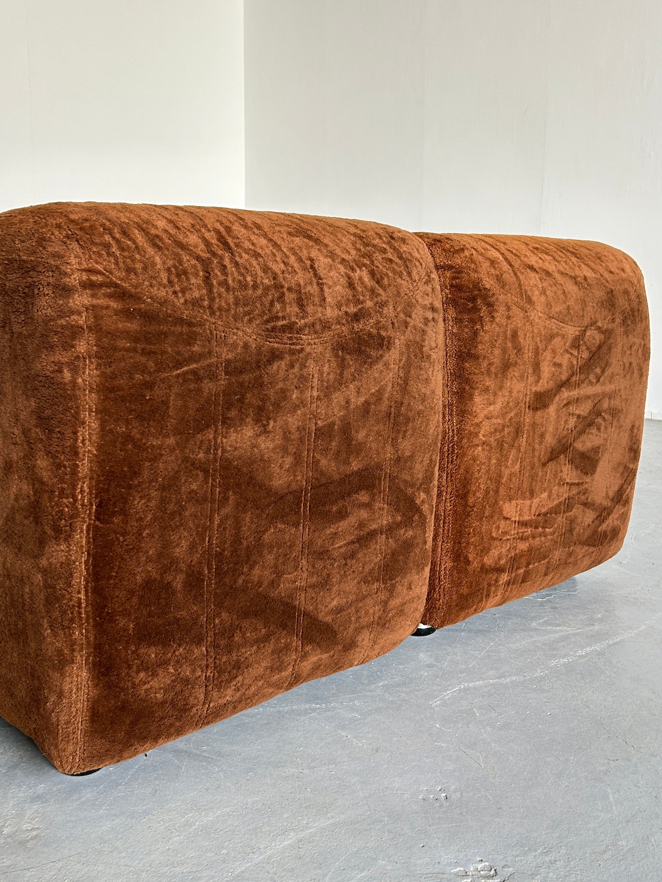 Mid-Century Modern Modular Corner Sofa Brown Velvet Fabric, 1970s Italy
