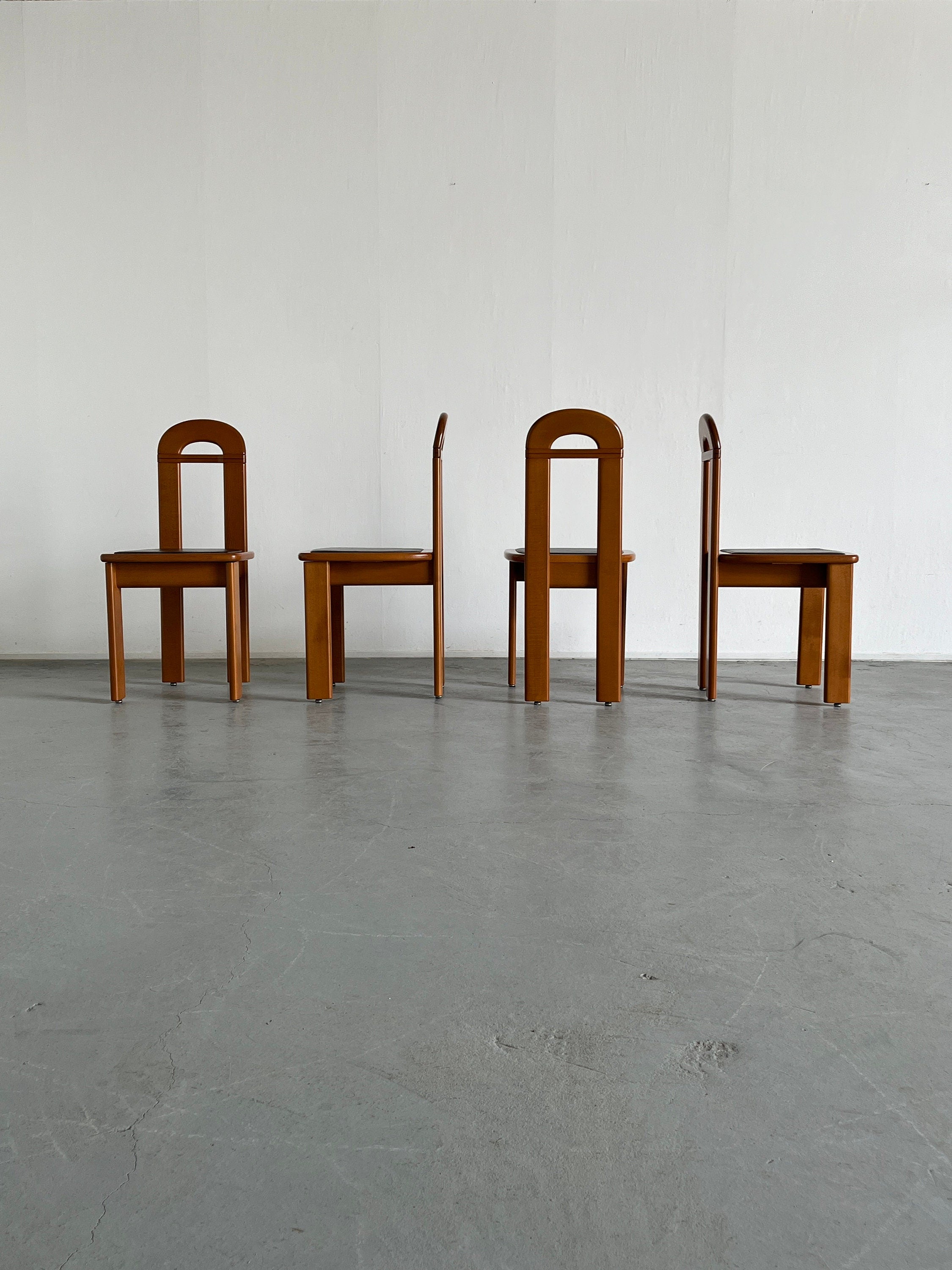 Italian Brutalist Chairs in Lacquered Cherry Wood, 1980s Italy