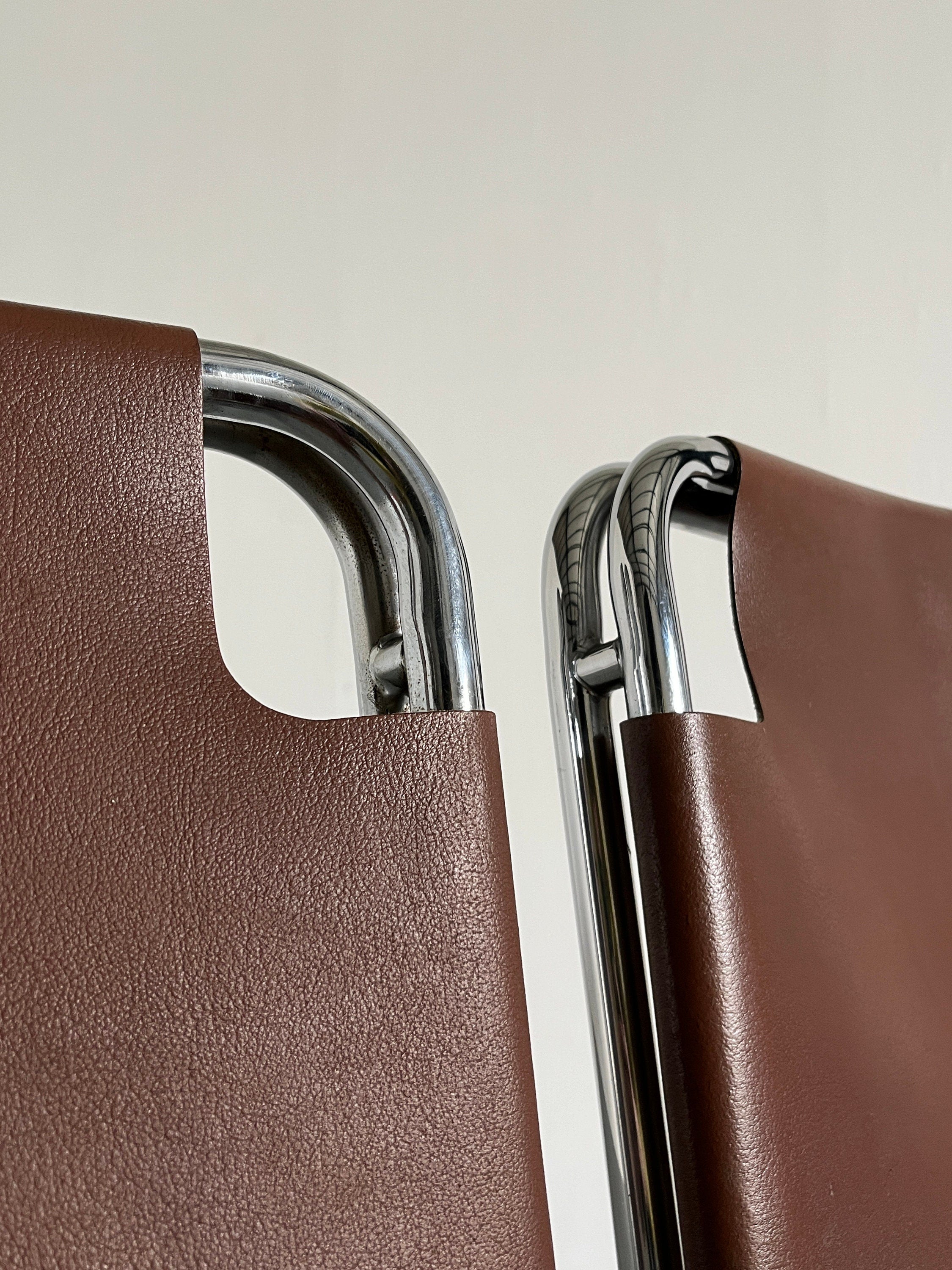 Saddle Leather Chairs in Style of Pascal Mourgue, 1980s Italy