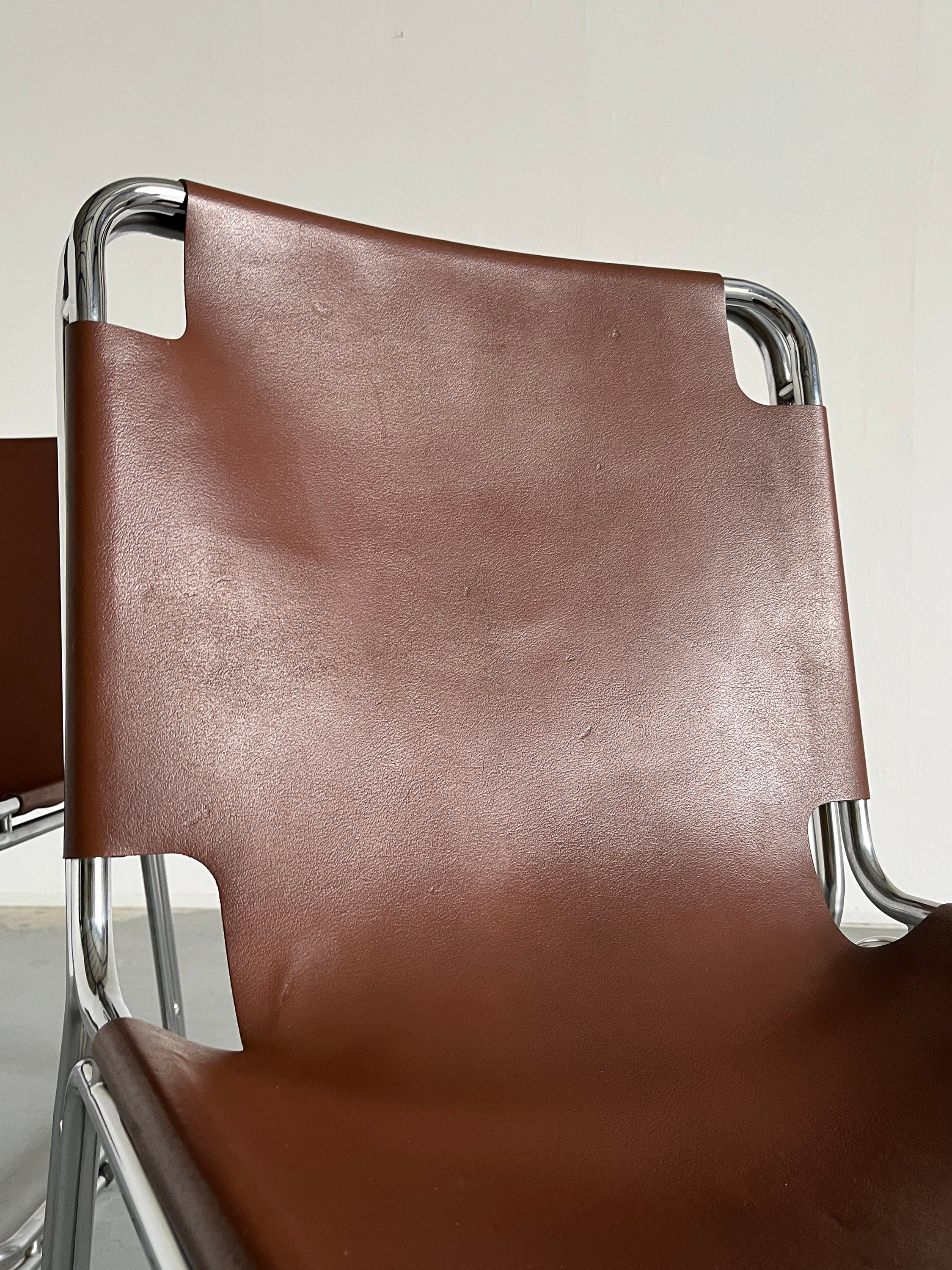 Saddle Leather Chairs in Style of Pascal Mourgue, 1980s Italy