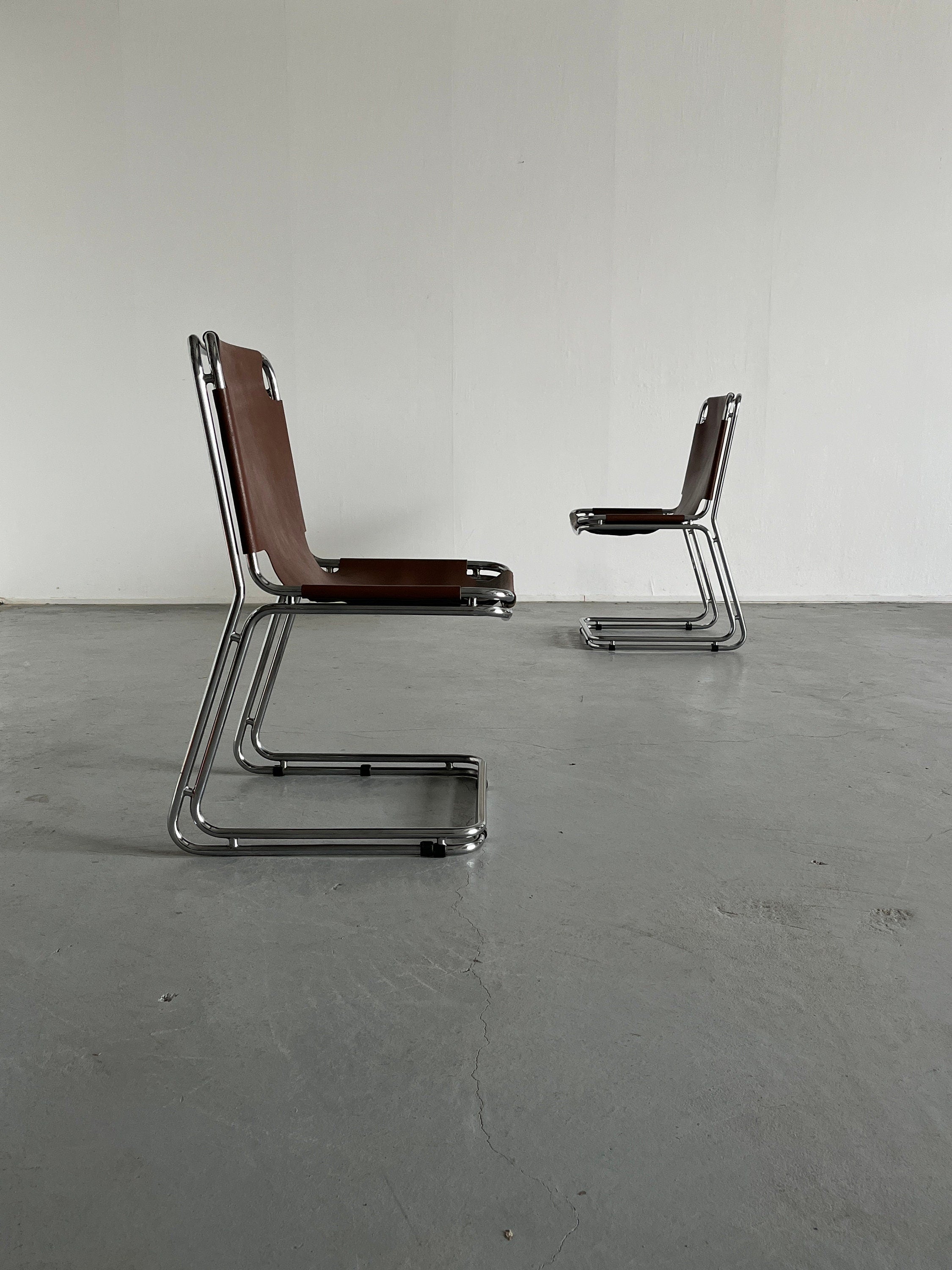 Saddle Leather Chairs in Style of Pascal Mourgue, 1980s Italy