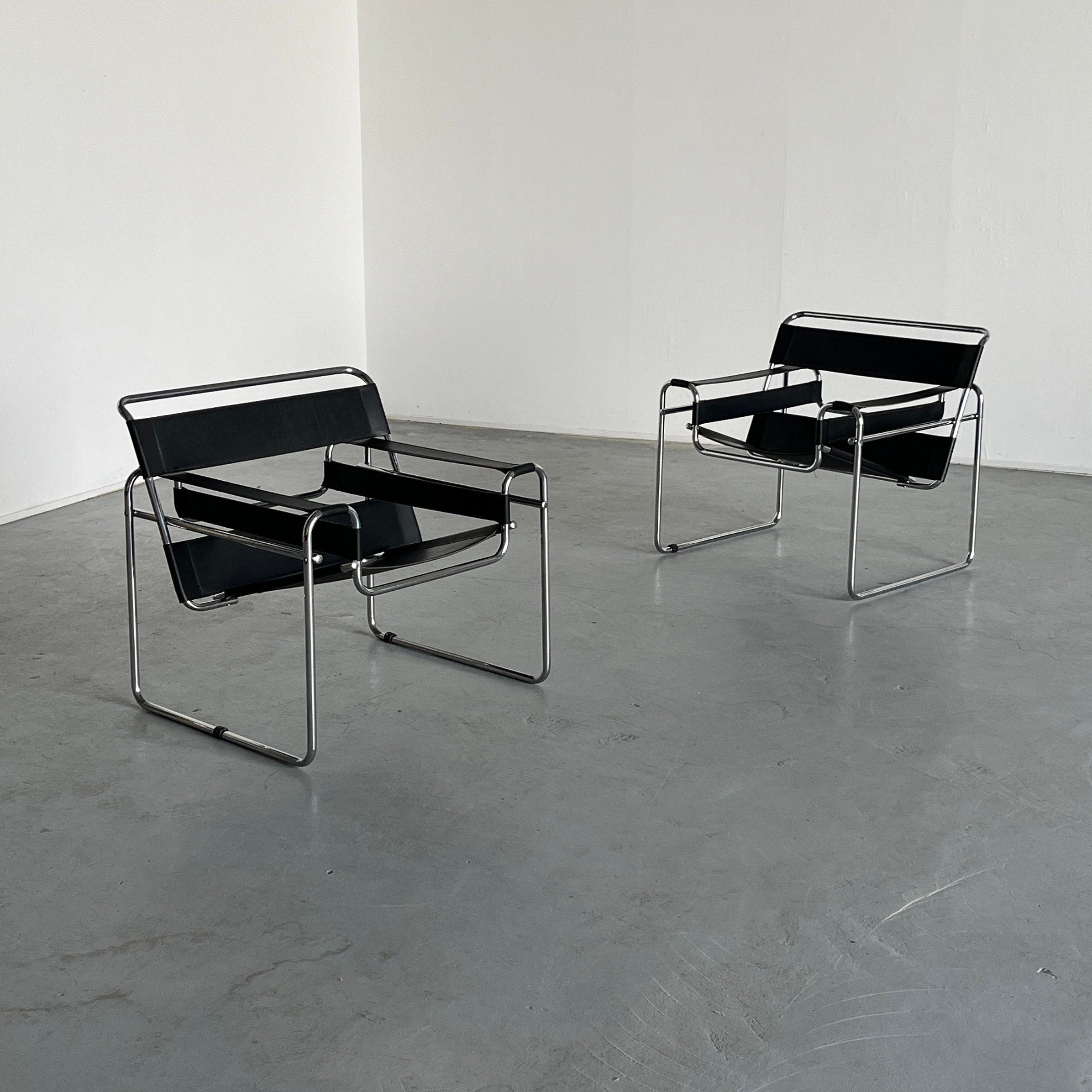 1 of 2 Vintage &#39;Wassily&#39; Armchairs by Marcel Breuer, Iconic Bauhaus Designed Model B3 Chair Modernist Chair, 1970s Vintage Replica