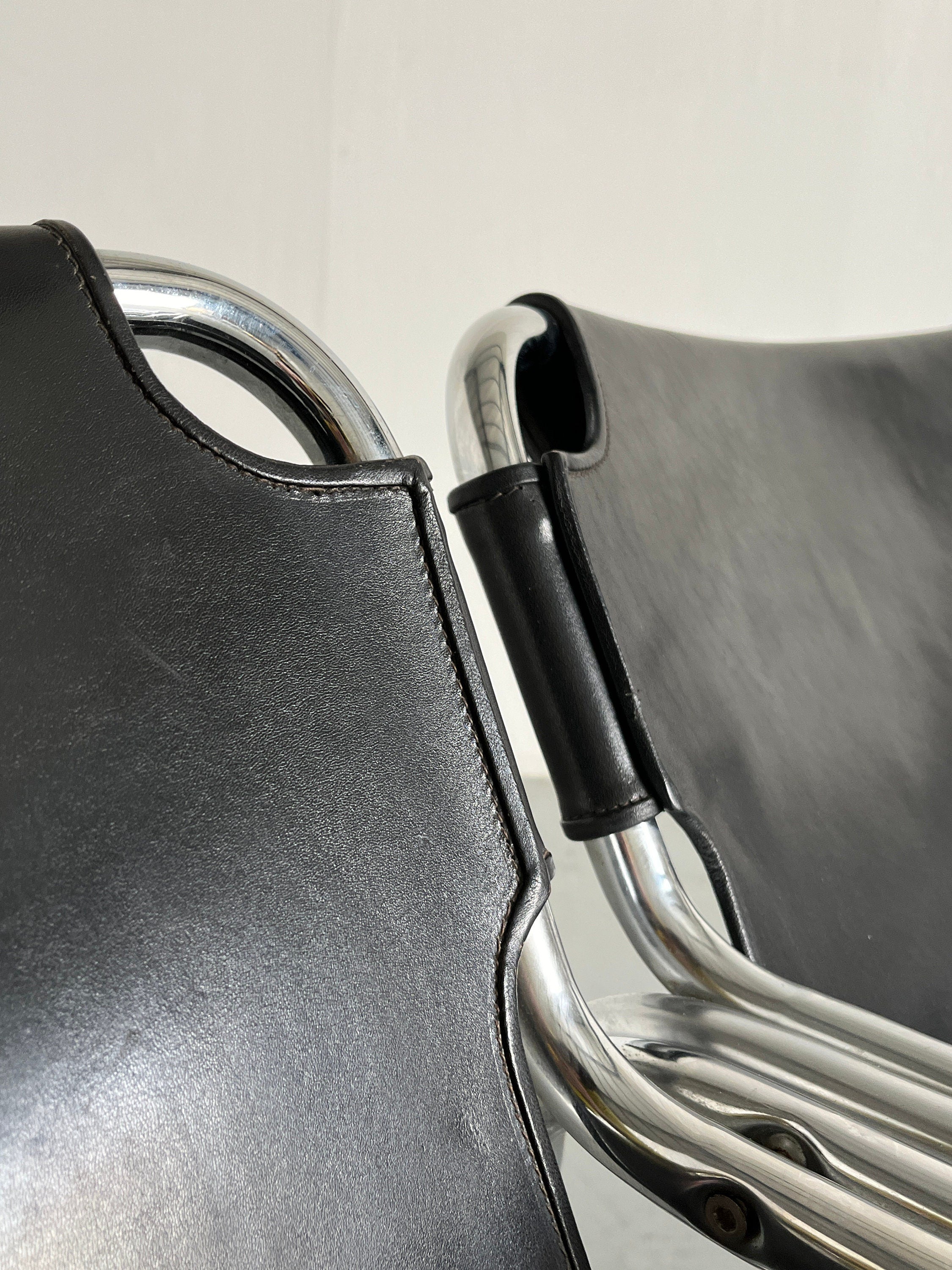 1 of 2 Bauhaus Leather and Tubular Steel Modernist Armchairs by Jox Interni, 1970s