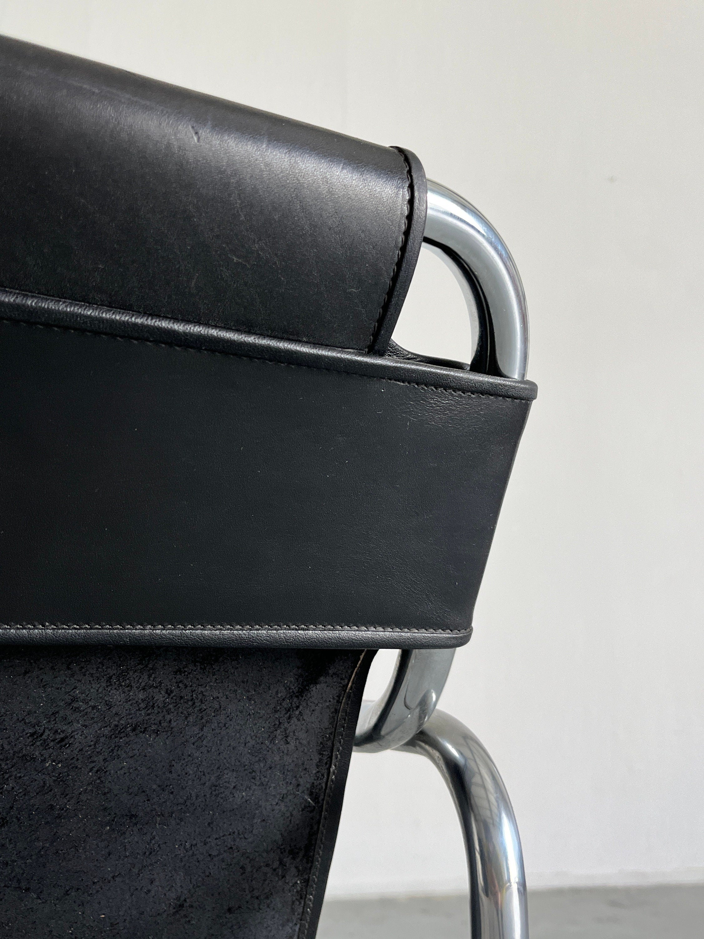 1 of 2 Bauhaus Leather and Tubular Steel Modernist Armchairs by Jox Interni, 1970s