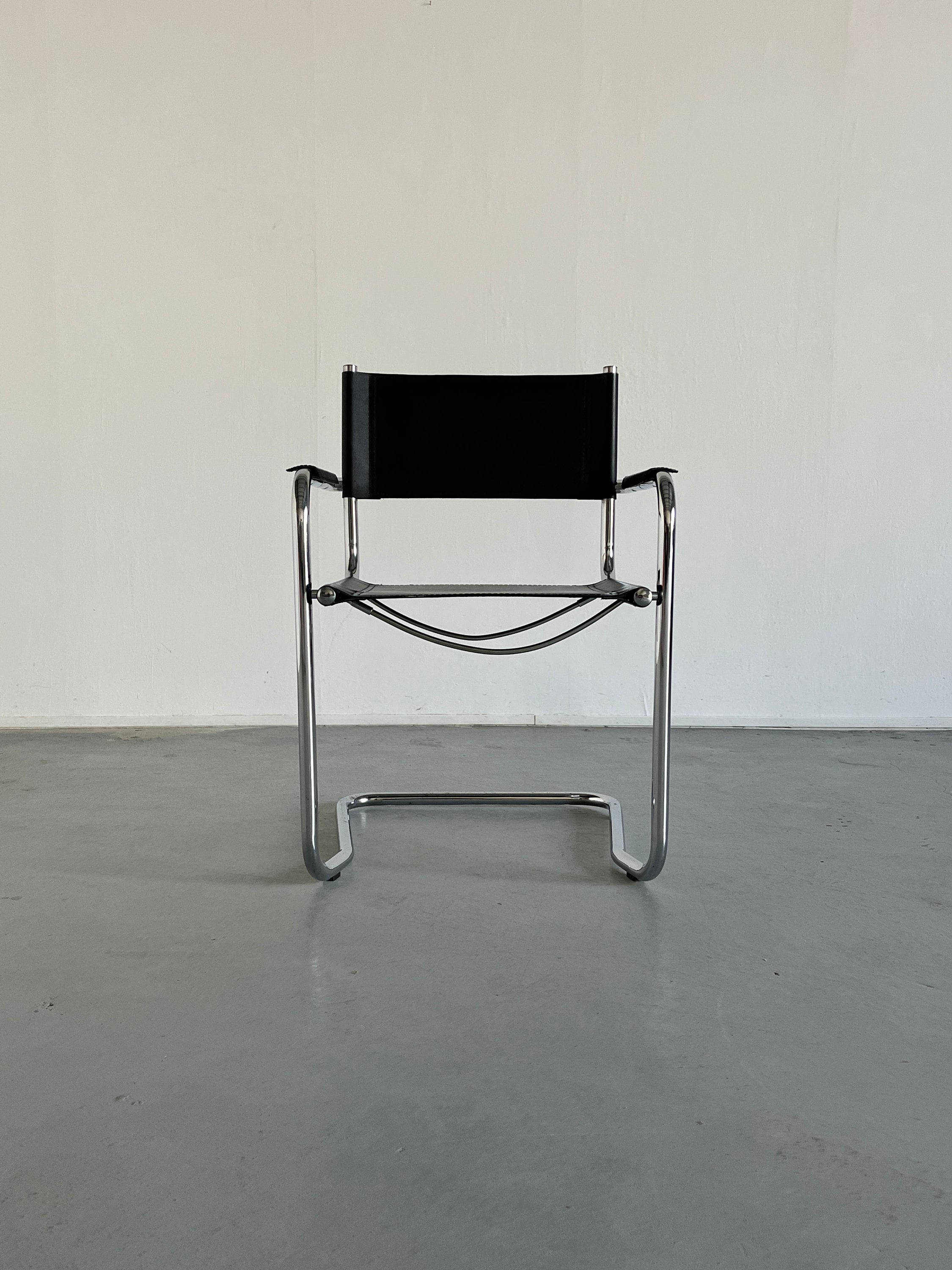 Vintage Mid Century Iconic Mart Stam S34 Armchair, Bauhaus Chrome Tubular Steel and Faux Leather, 1980s Cantilever Chair