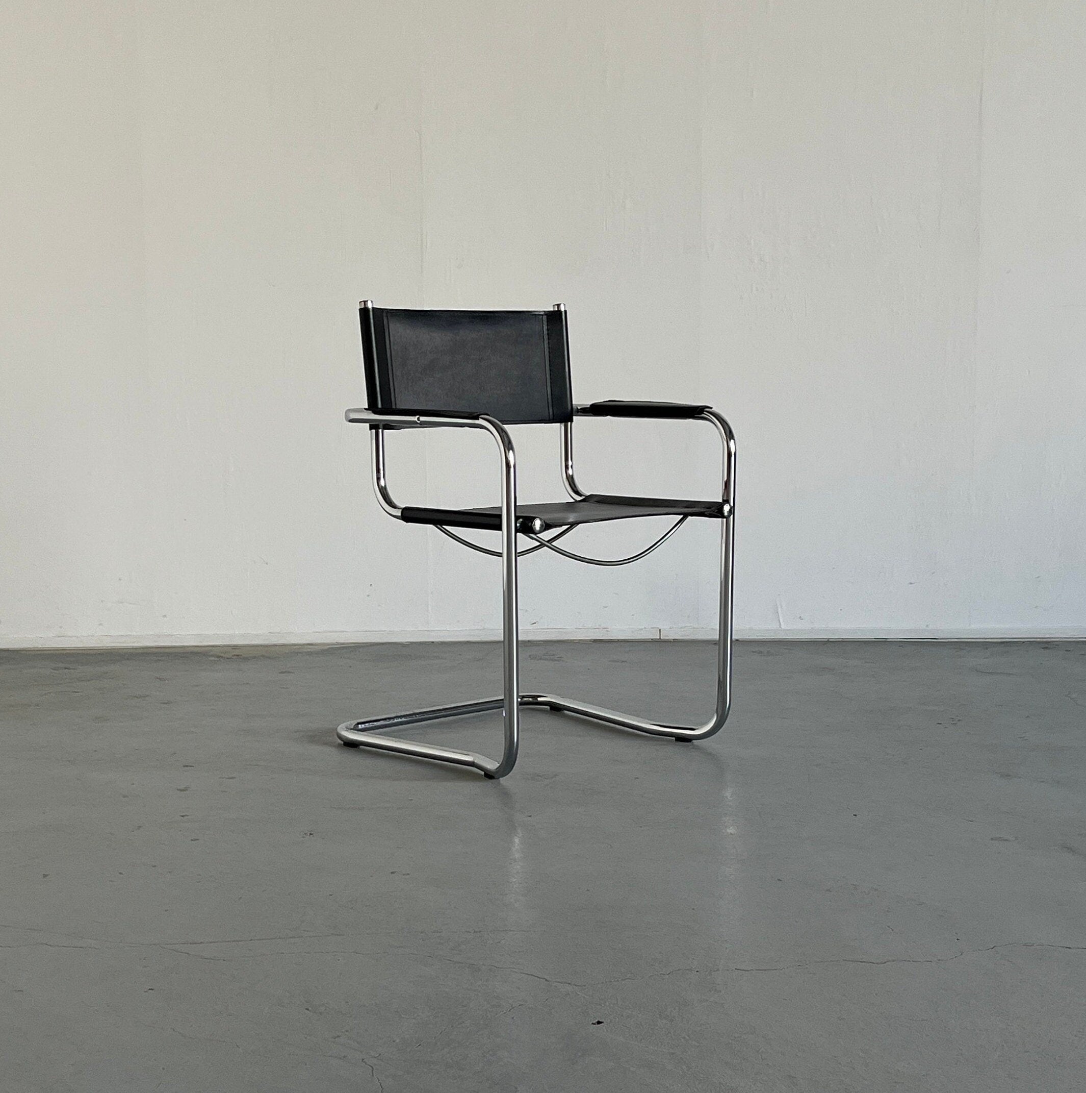 Vintage Mid Century Iconic Mart Stam S34 Armchair, Bauhaus Chrome Tubular Steel and Faux Leather, 1980s Cantilever Chair