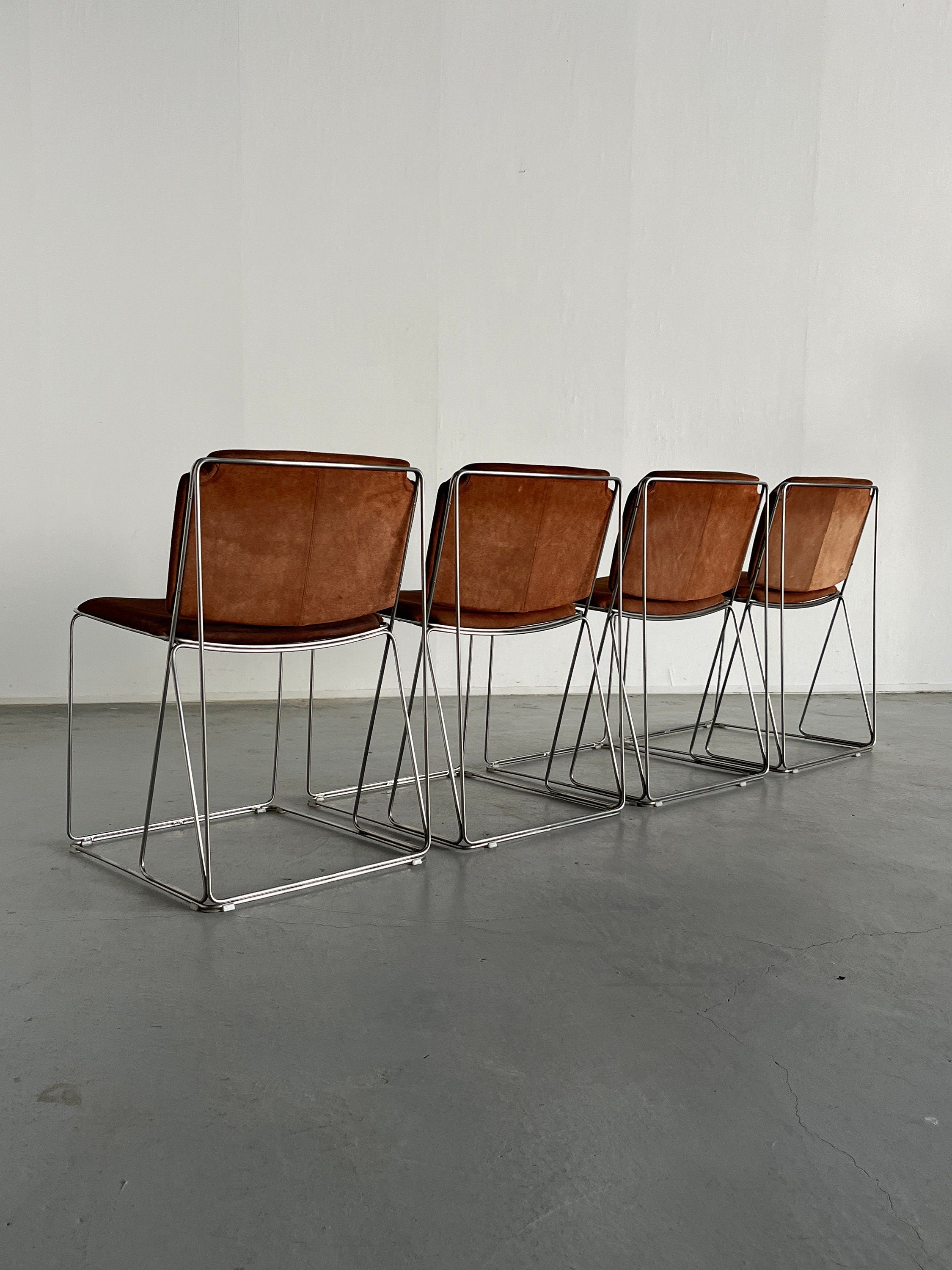 Italian Space Age Velvet Chairs, 1980s Italy