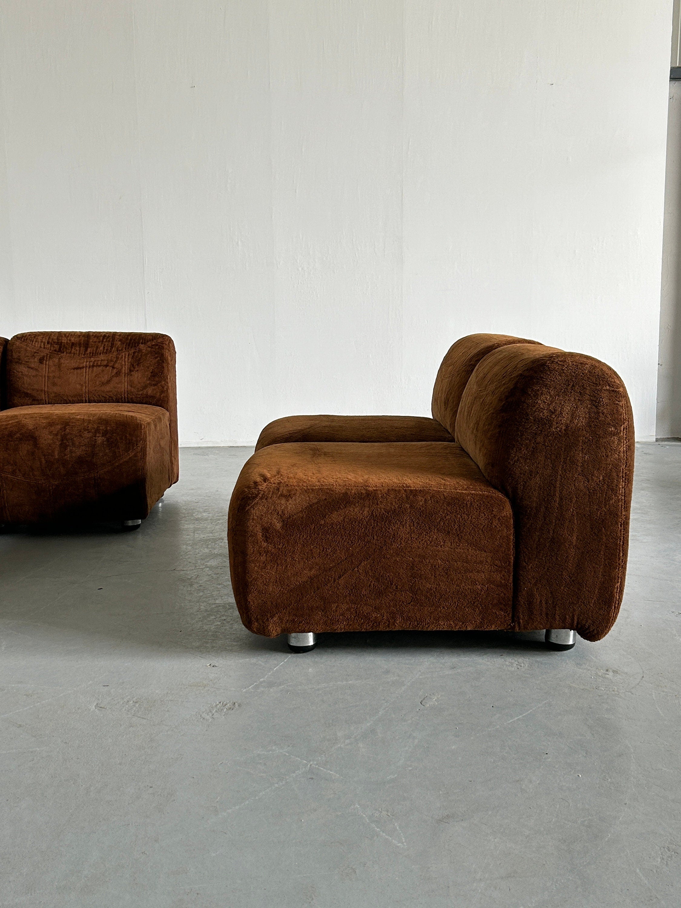 Mid-Century Modern Modular Corner Sofa Brown Velvet Fabric, 1970s Italy