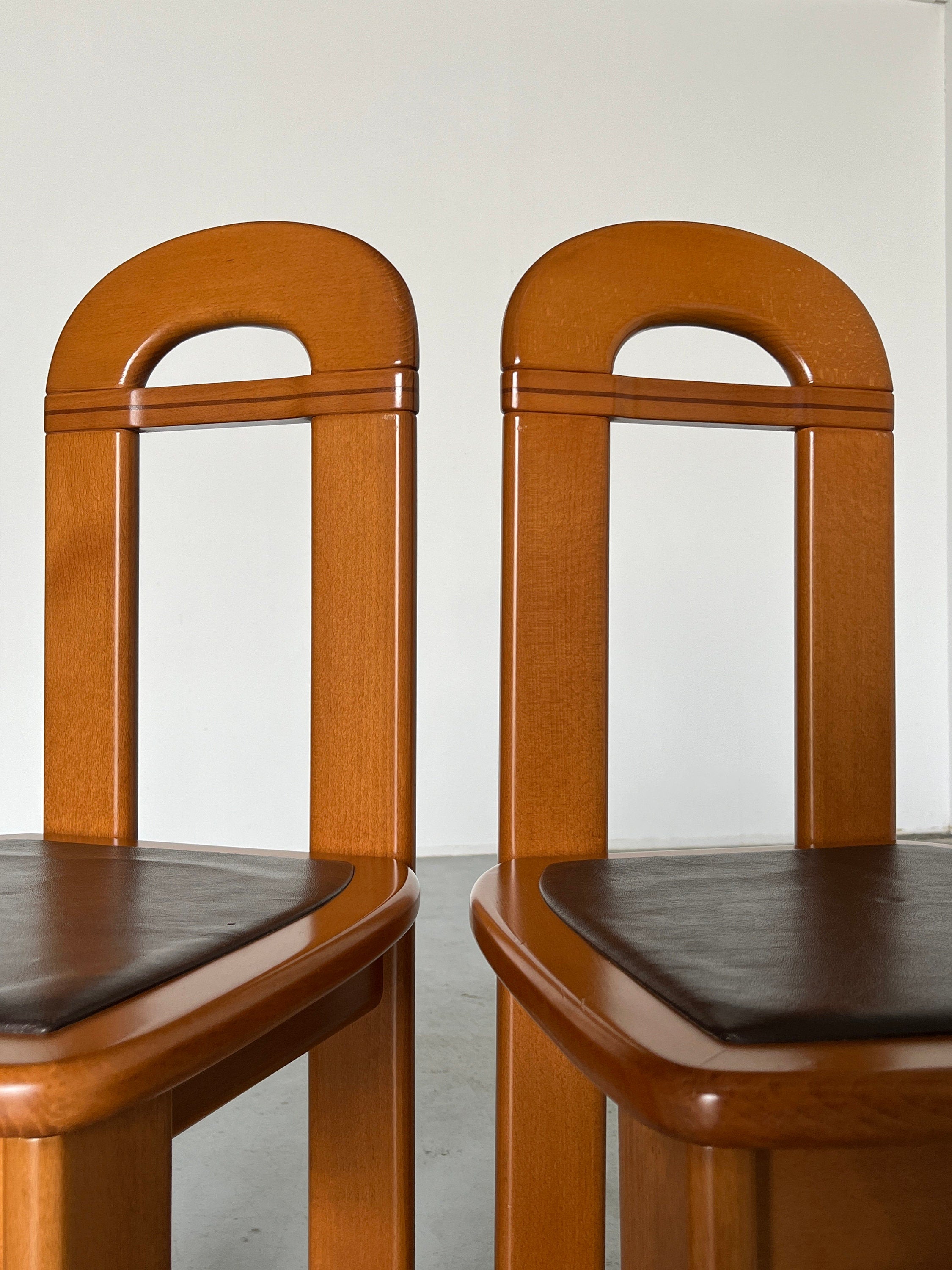 Italian Brutalist Chairs in Lacquered Cherry Wood, 1980s Italy